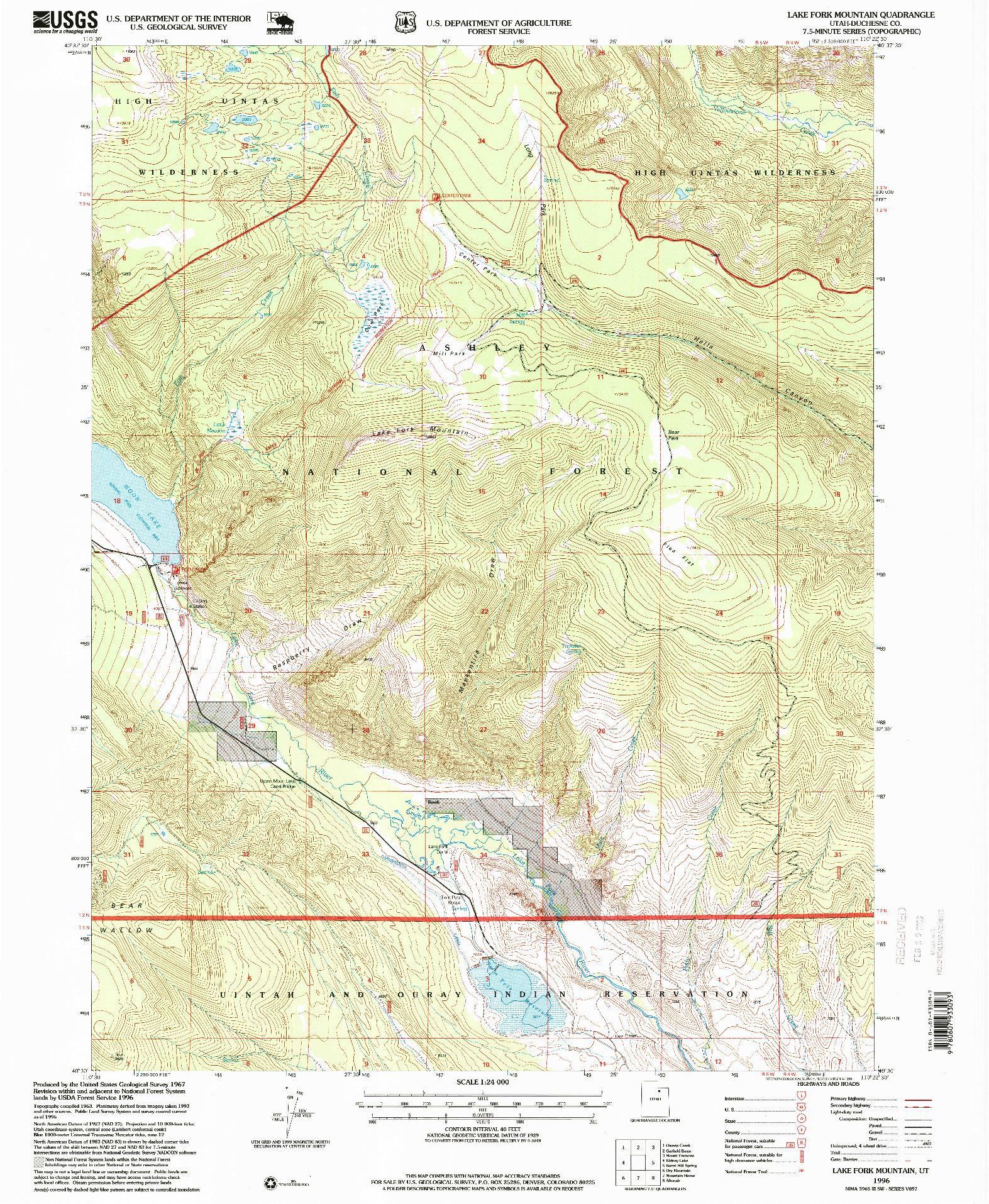 USGS 1:24000-SCALE QUADRANGLE FOR LAKE FORK MOUNTAIN, UT 1996