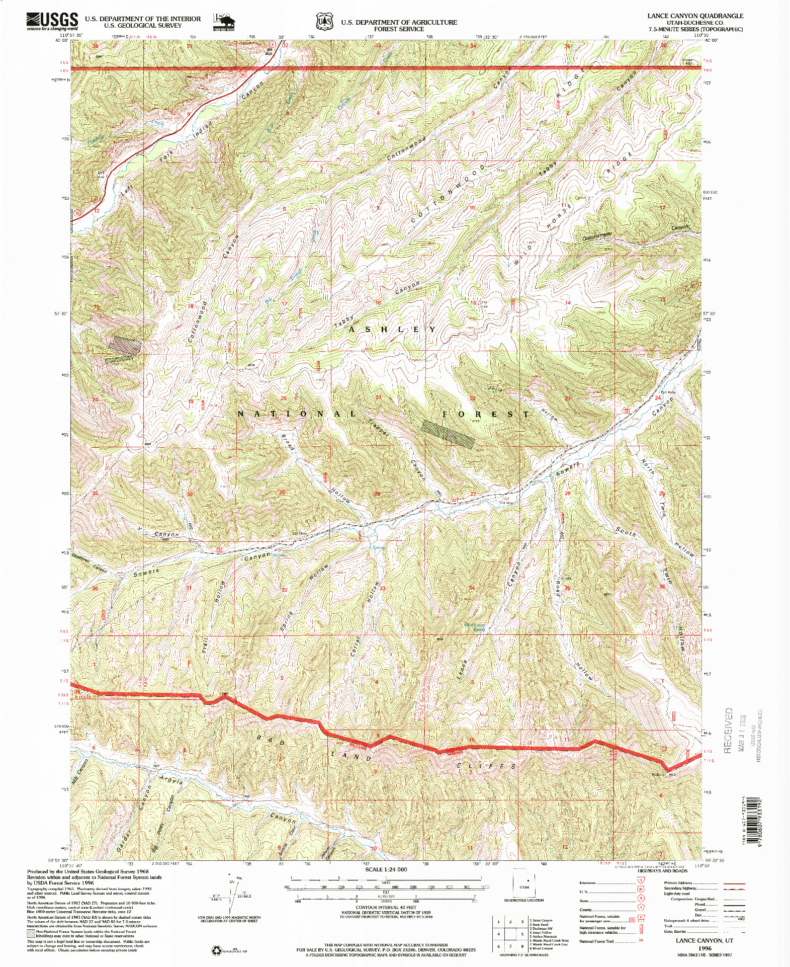 USGS 1:24000-SCALE QUADRANGLE FOR LANCE CANYON, UT 1996