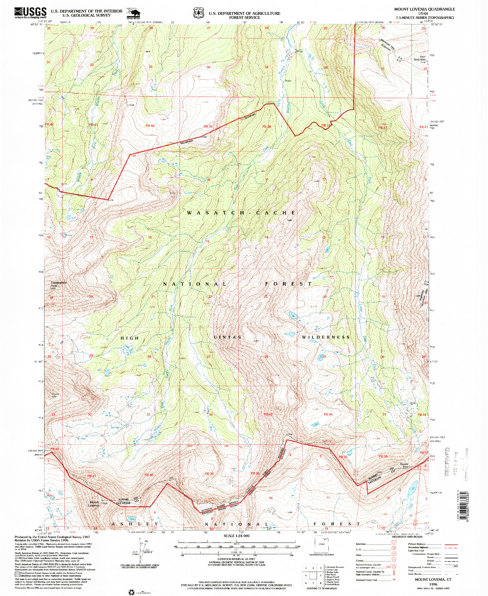 USGS 1:24000-SCALE QUADRANGLE FOR MOUNT LOVENIA, UT 1996