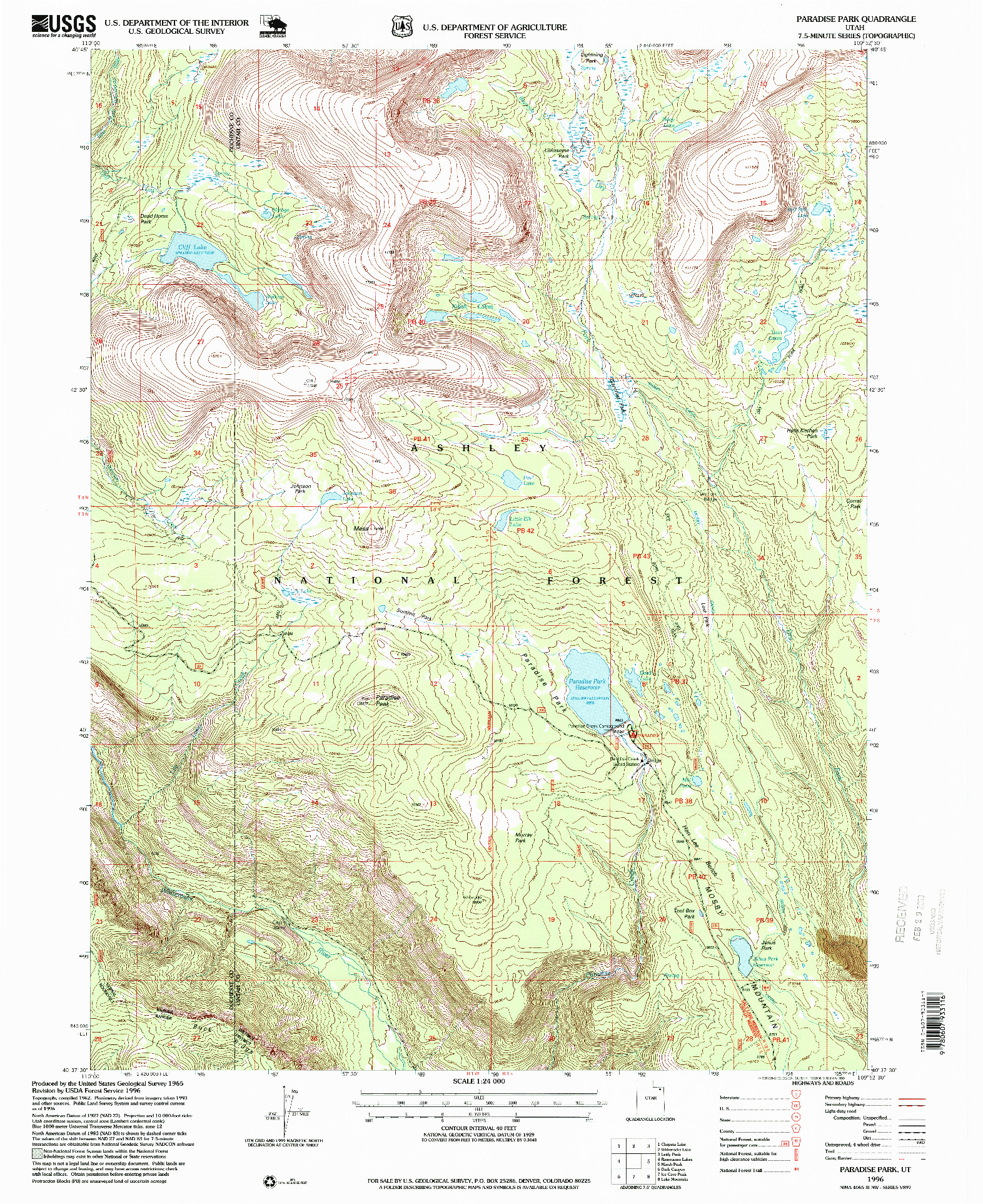 USGS 1:24000-SCALE QUADRANGLE FOR PARADISE PARK, UT 1996
