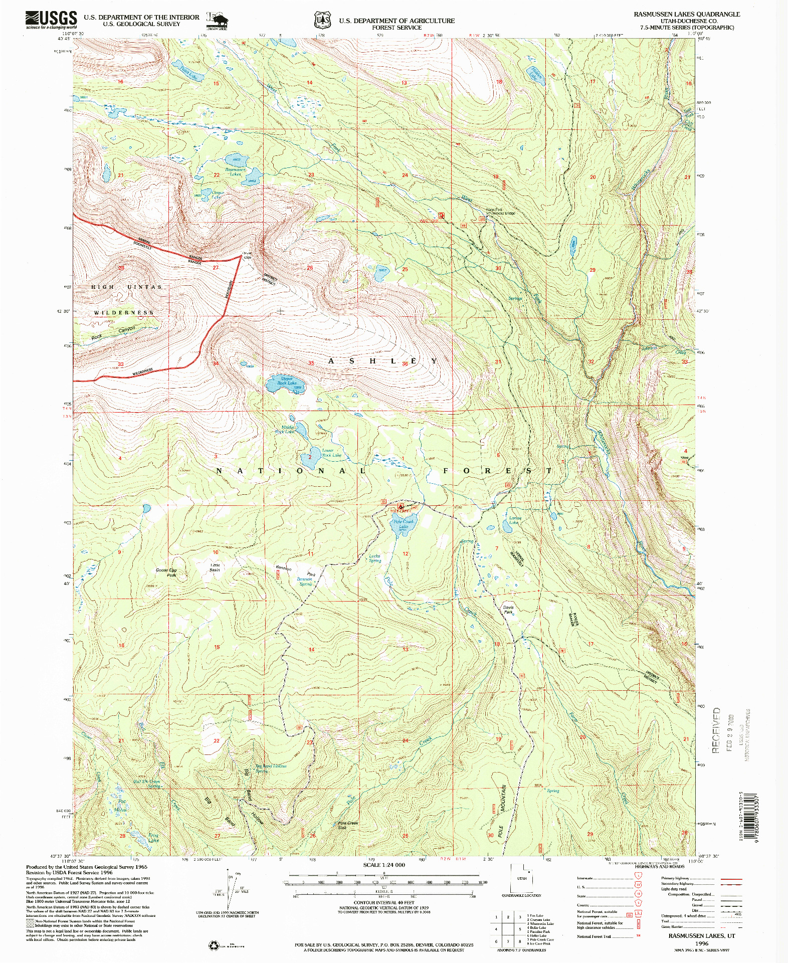 USGS 1:24000-SCALE QUADRANGLE FOR RASMUSSEN LAKES, UT 1996