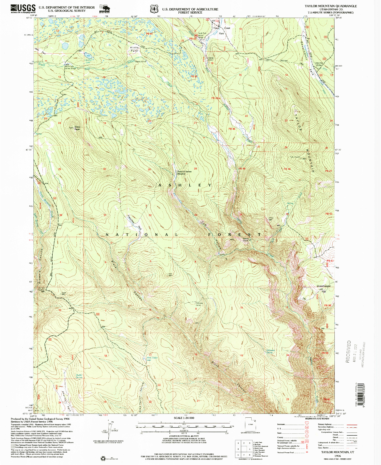 USGS 1:24000-SCALE QUADRANGLE FOR TAYLOR MOUNTAIN, UT 1996