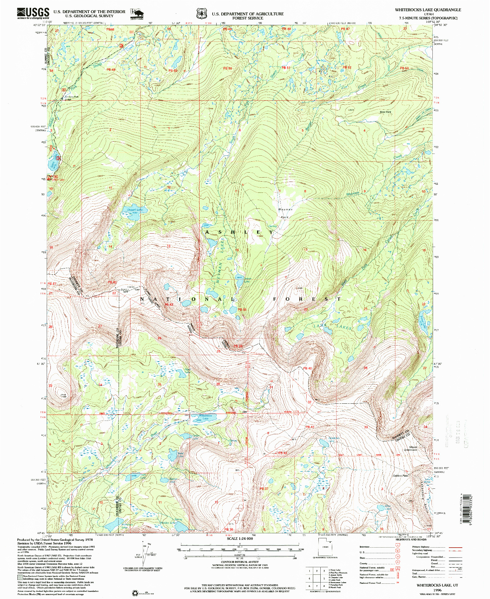 USGS 1:24000-SCALE QUADRANGLE FOR WHITEROCKS LAKE, UT 1996