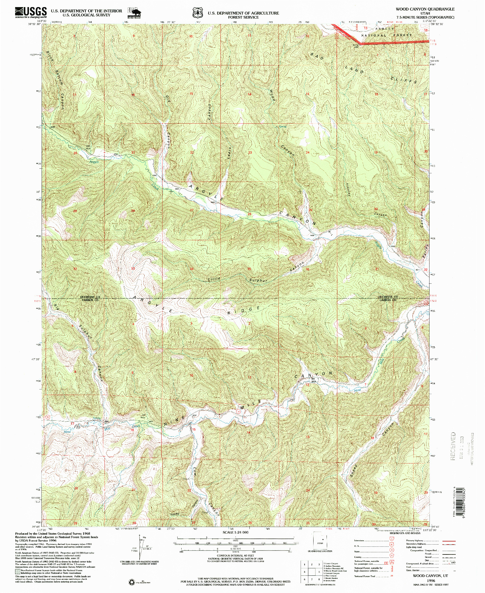 USGS 1:24000-SCALE QUADRANGLE FOR WOOD CANYON, UT 1996