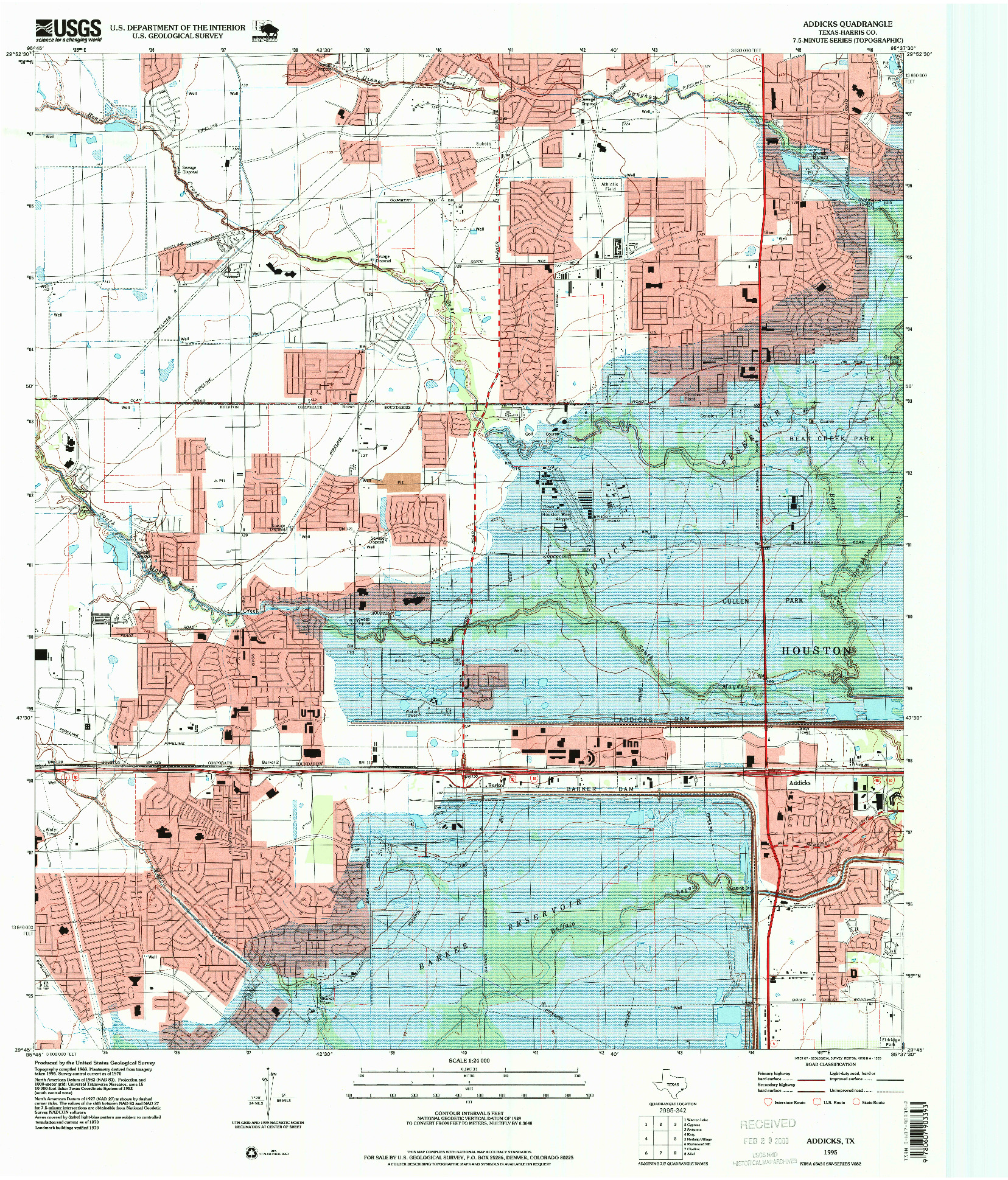 USGS 1:24000-SCALE QUADRANGLE FOR ADDICKS, TX 1995