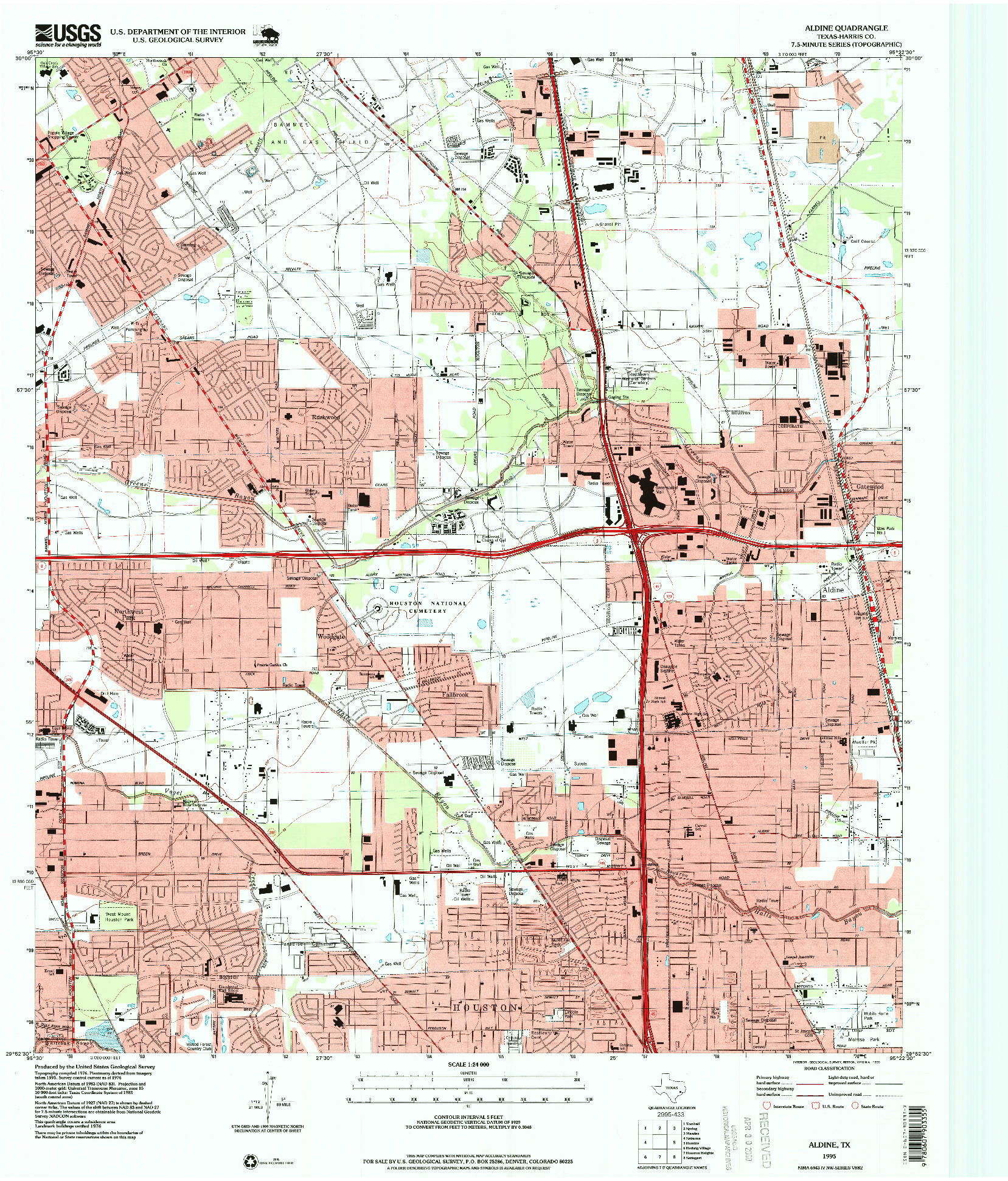 USGS 1:24000-SCALE QUADRANGLE FOR ALDINE, TX 1995