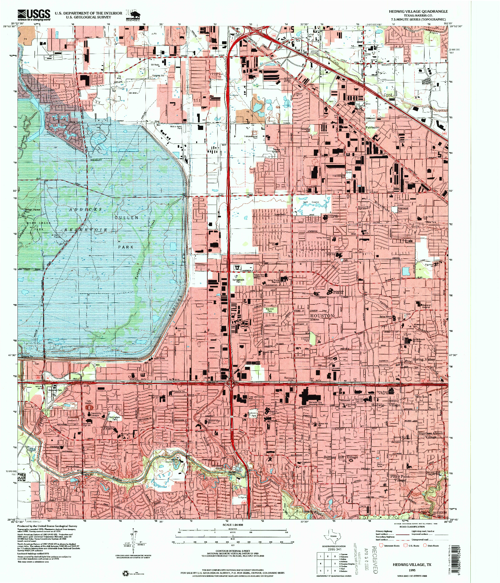 USGS 1:24000-SCALE QUADRANGLE FOR HEDWIG VILLAGE, TX 1995