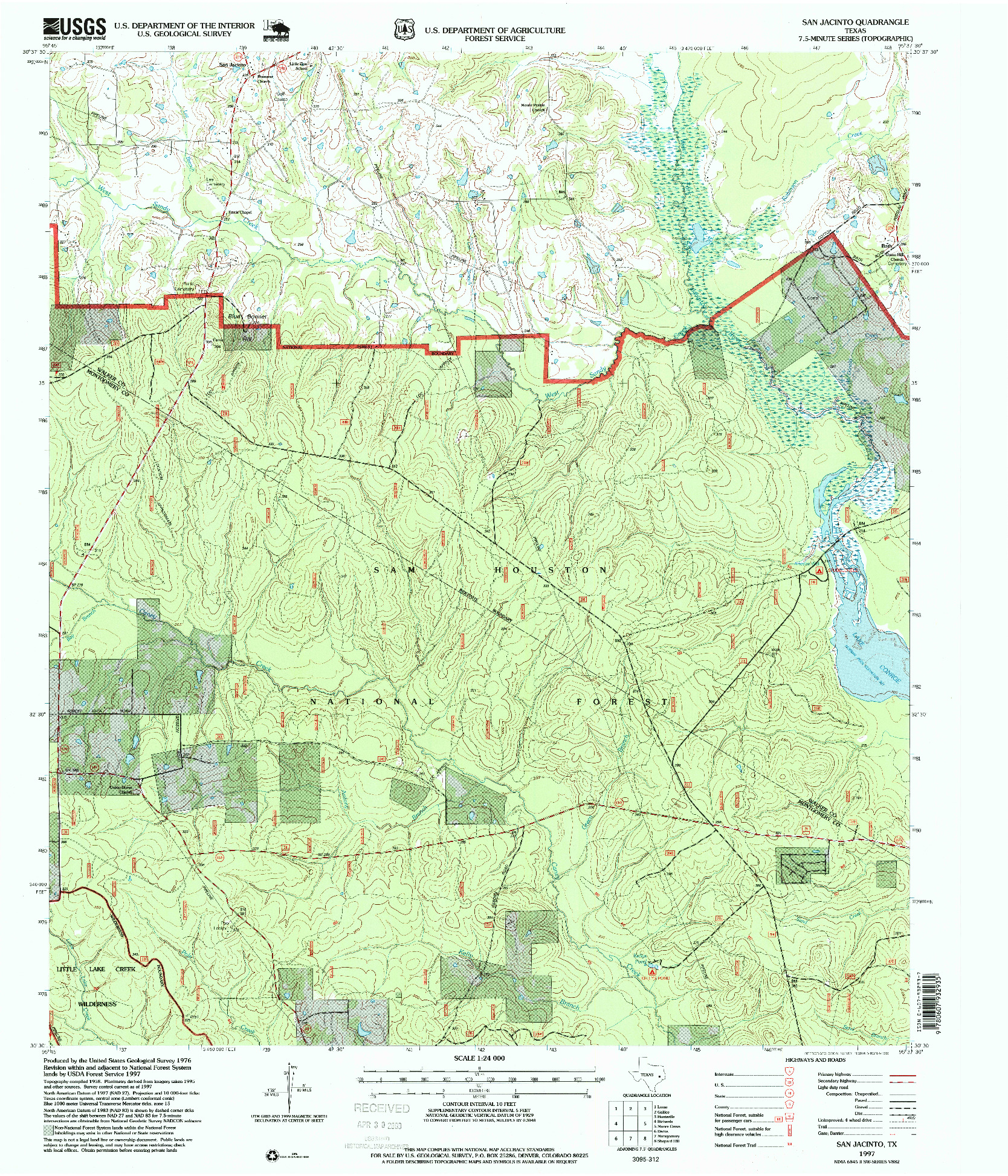 USGS 1:24000-SCALE QUADRANGLE FOR SAN JACINTO, TX 1997