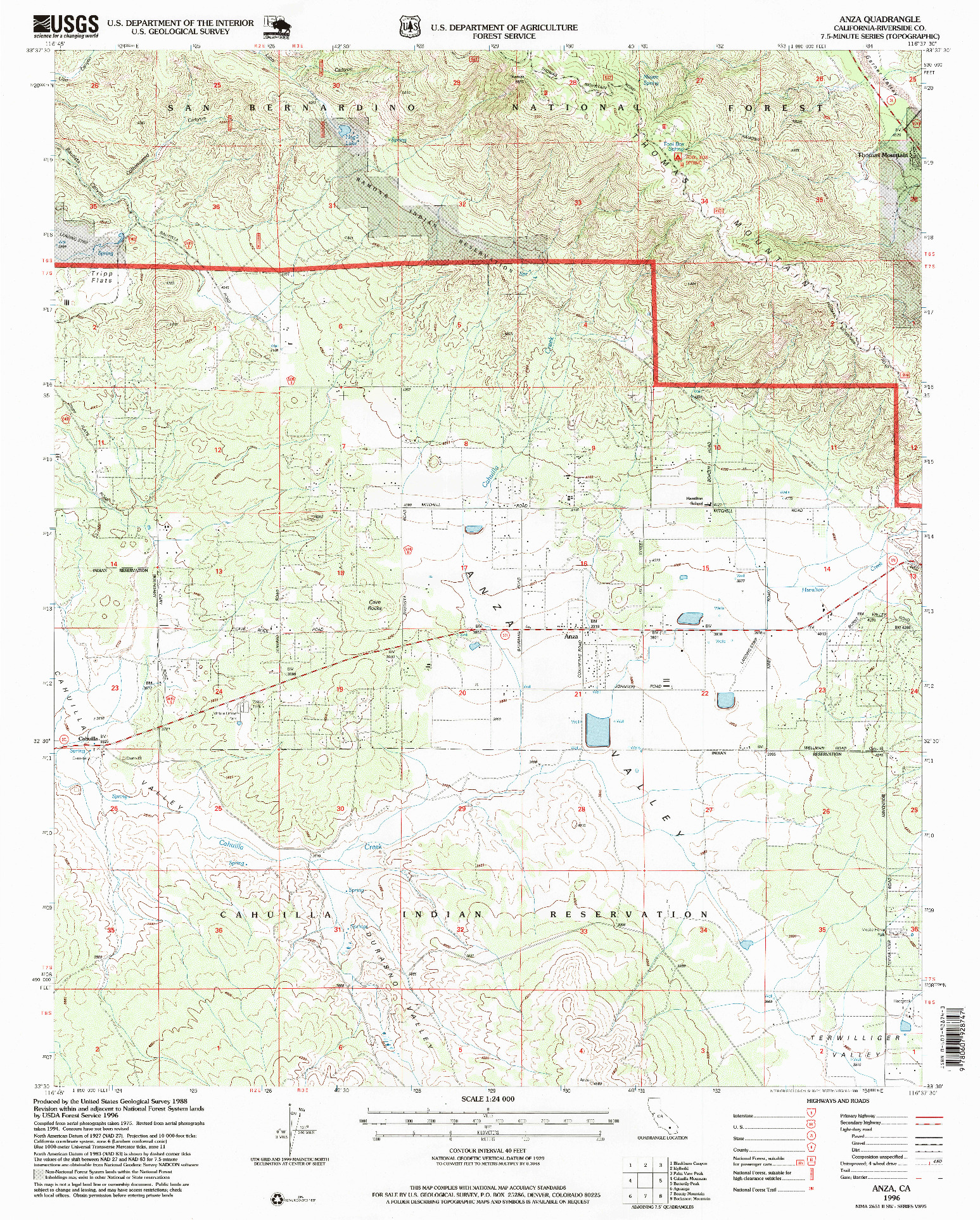 USGS 1:24000-SCALE QUADRANGLE FOR ANZA, CA 1996