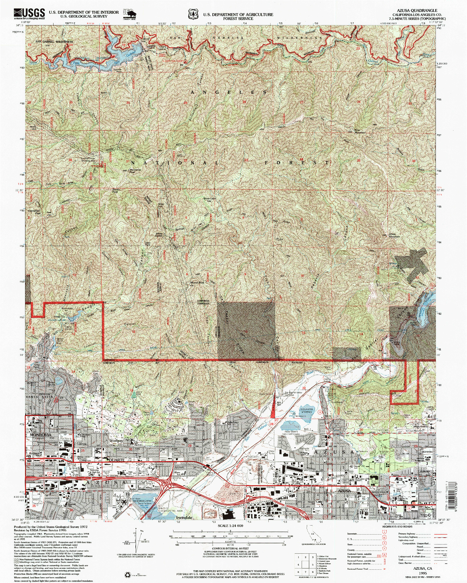 USGS 1:24000-SCALE QUADRANGLE FOR AZUSA, CA 1995