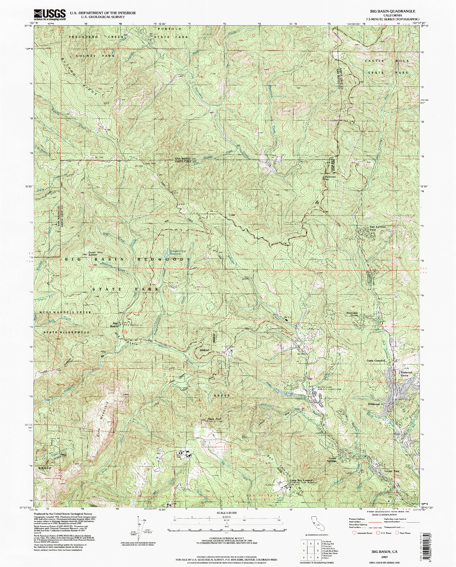 USGS 1:24000-SCALE QUADRANGLE FOR BIG BASIN, CA 1997