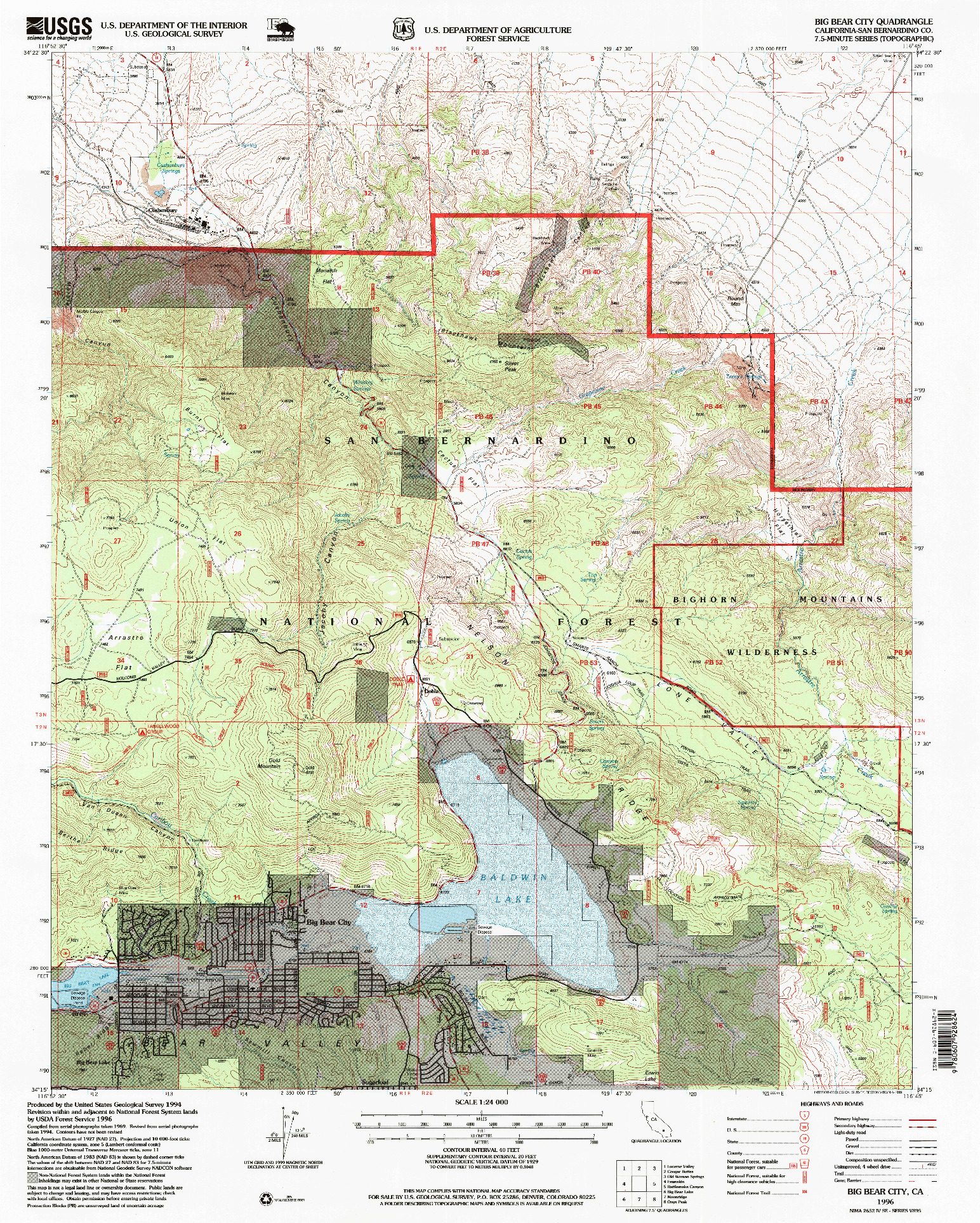 USGS 1:24000-SCALE QUADRANGLE FOR BIG BEAR CITY, CA 1996