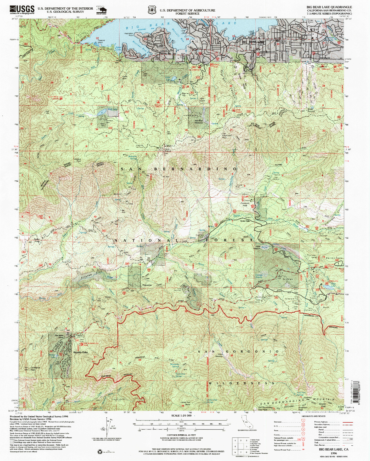 USGS 1:24000-SCALE QUADRANGLE FOR BIG BEAR LAKE, CA 1996