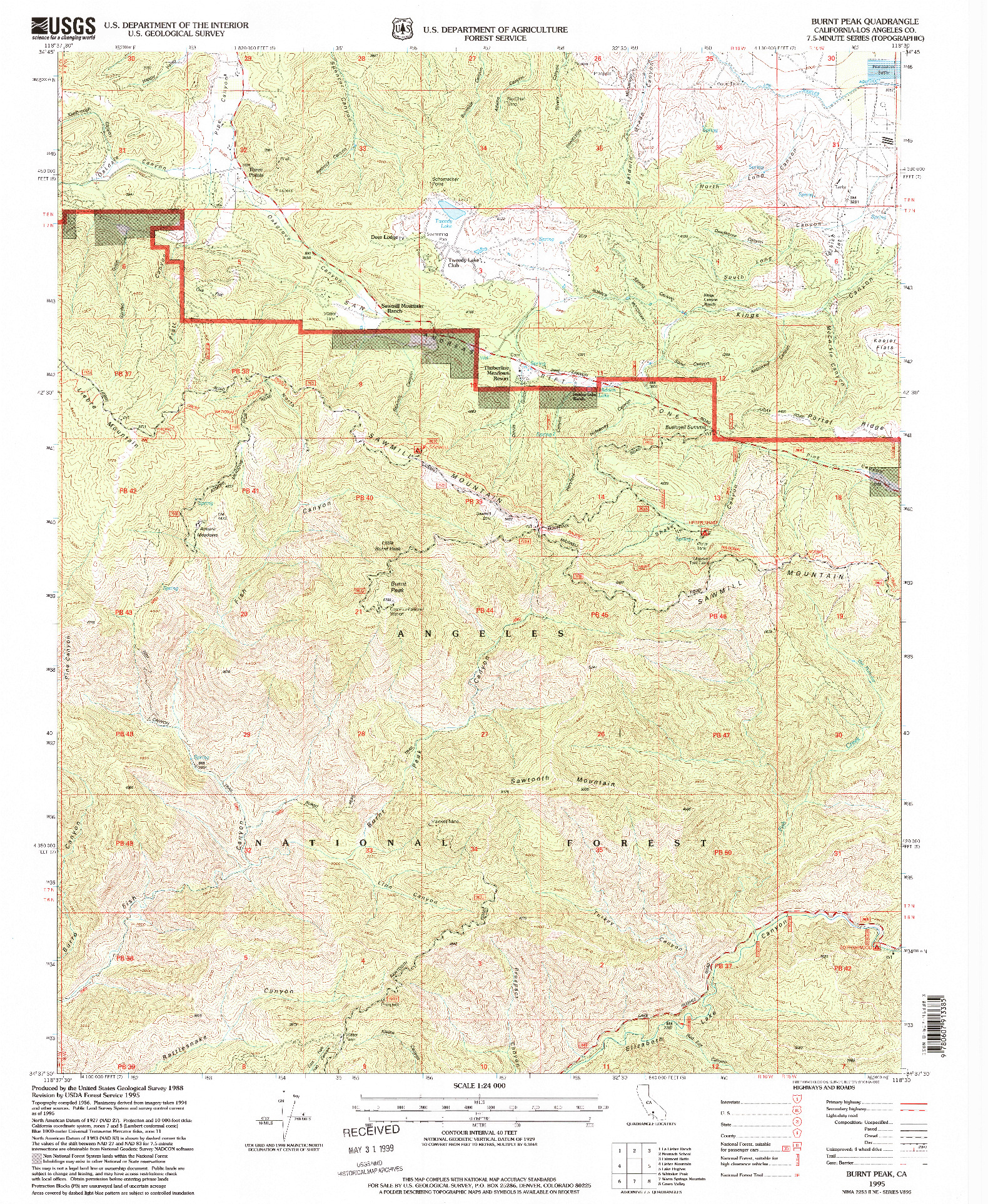 USGS 1:24000-SCALE QUADRANGLE FOR BURNT PEAK, CA 1995