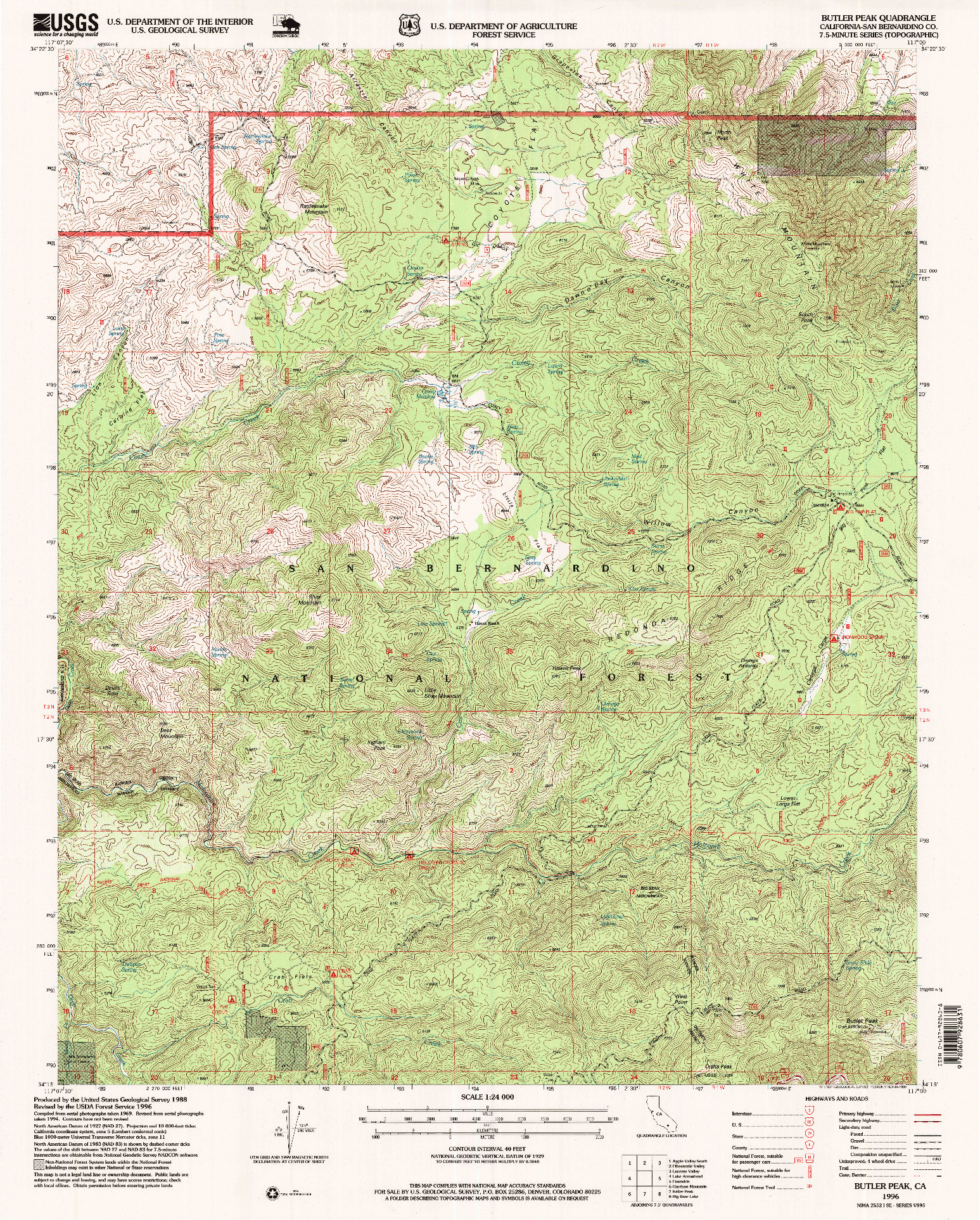 USGS 1:24000-SCALE QUADRANGLE FOR BUTLER PEAK, CA 1996
