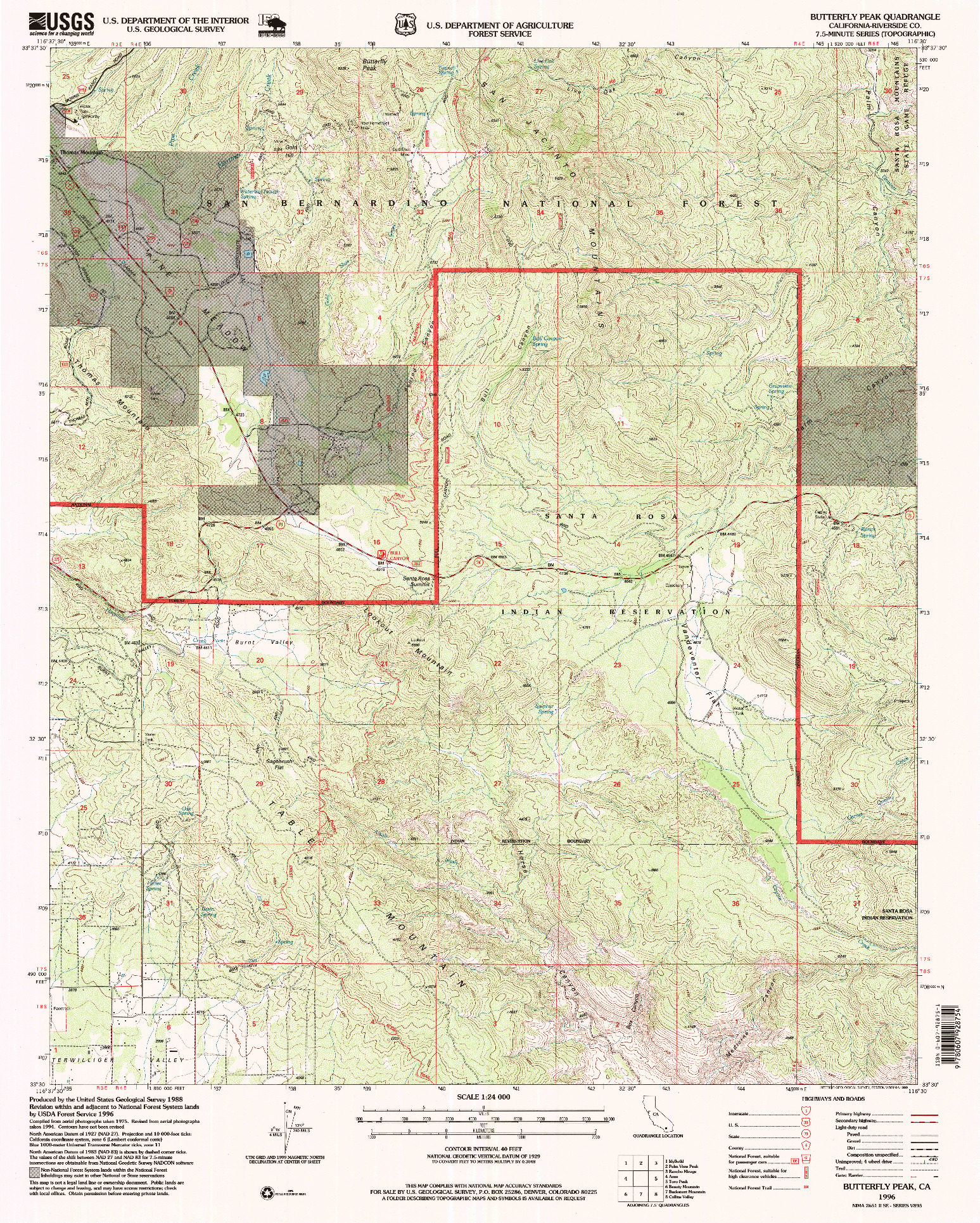 USGS 1:24000-SCALE QUADRANGLE FOR BUTTERFLY PEAK, CA 1996