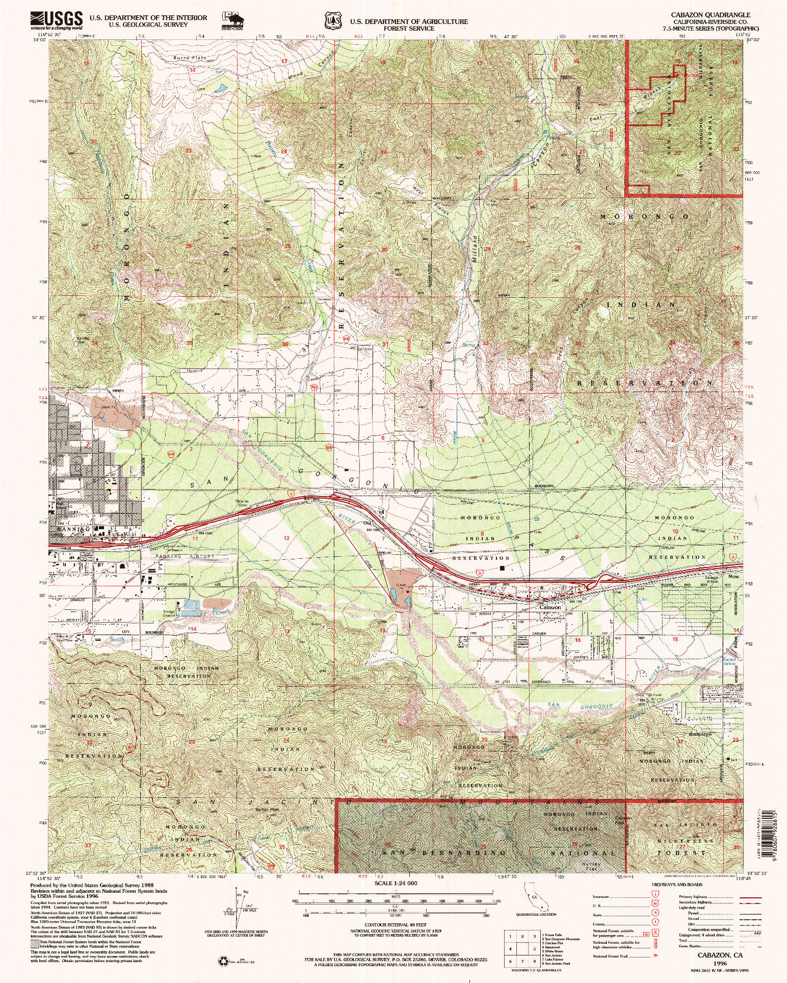 USGS 1:24000-SCALE QUADRANGLE FOR CABAZON, CA 1996