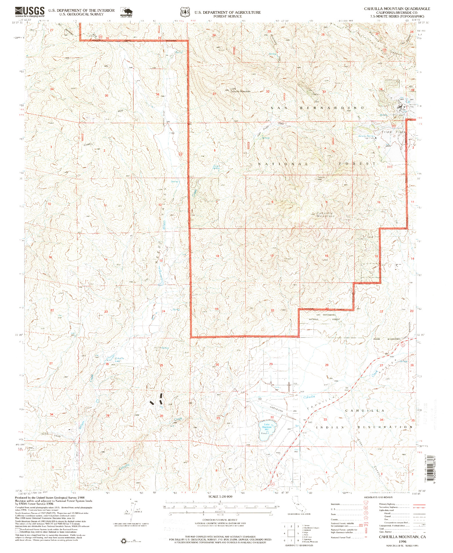 USGS 1:24000-SCALE QUADRANGLE FOR CAHUILLA MOUNTAIN, CA 1996