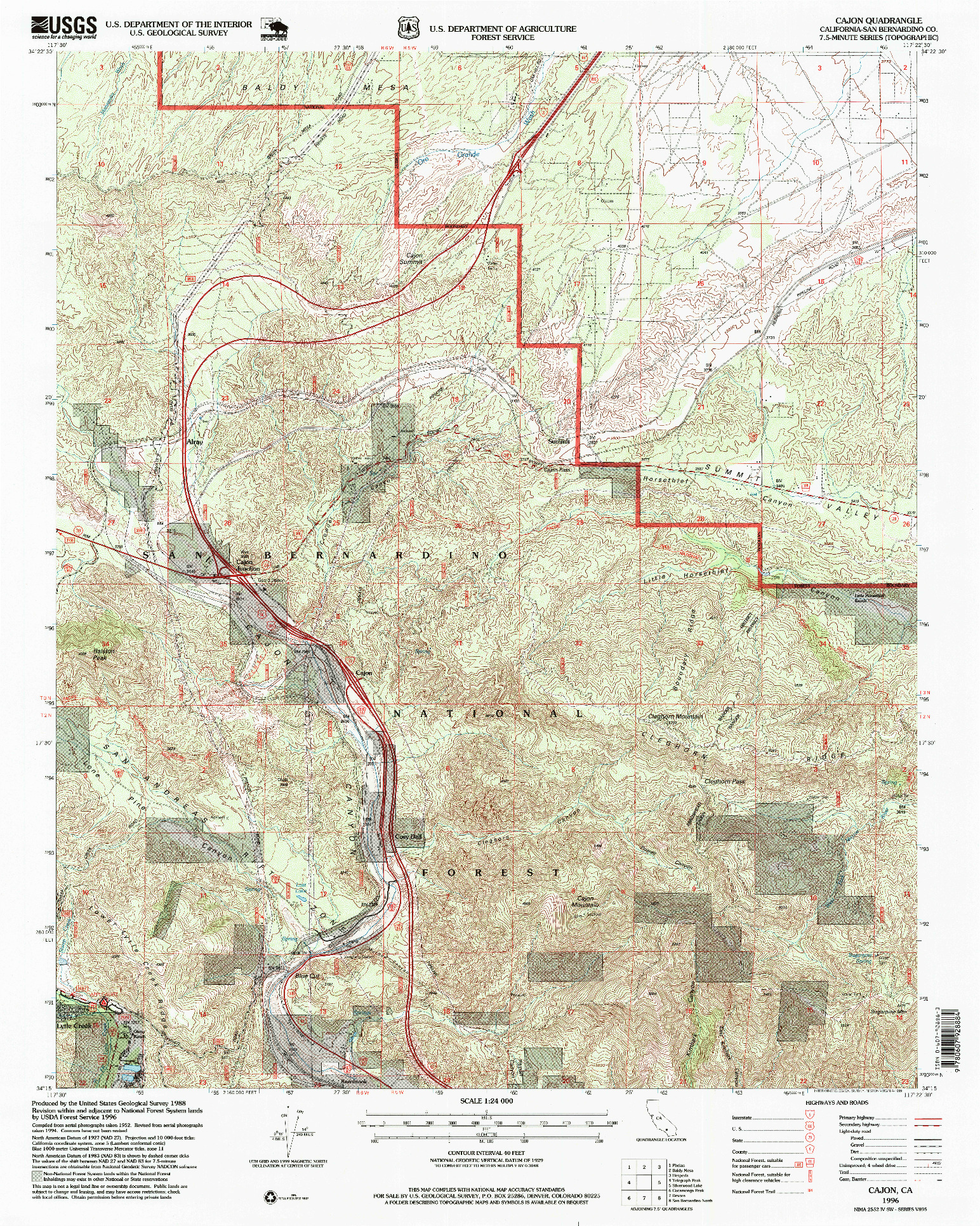 USGS 1:24000-SCALE QUADRANGLE FOR CAJON, CA 1996
