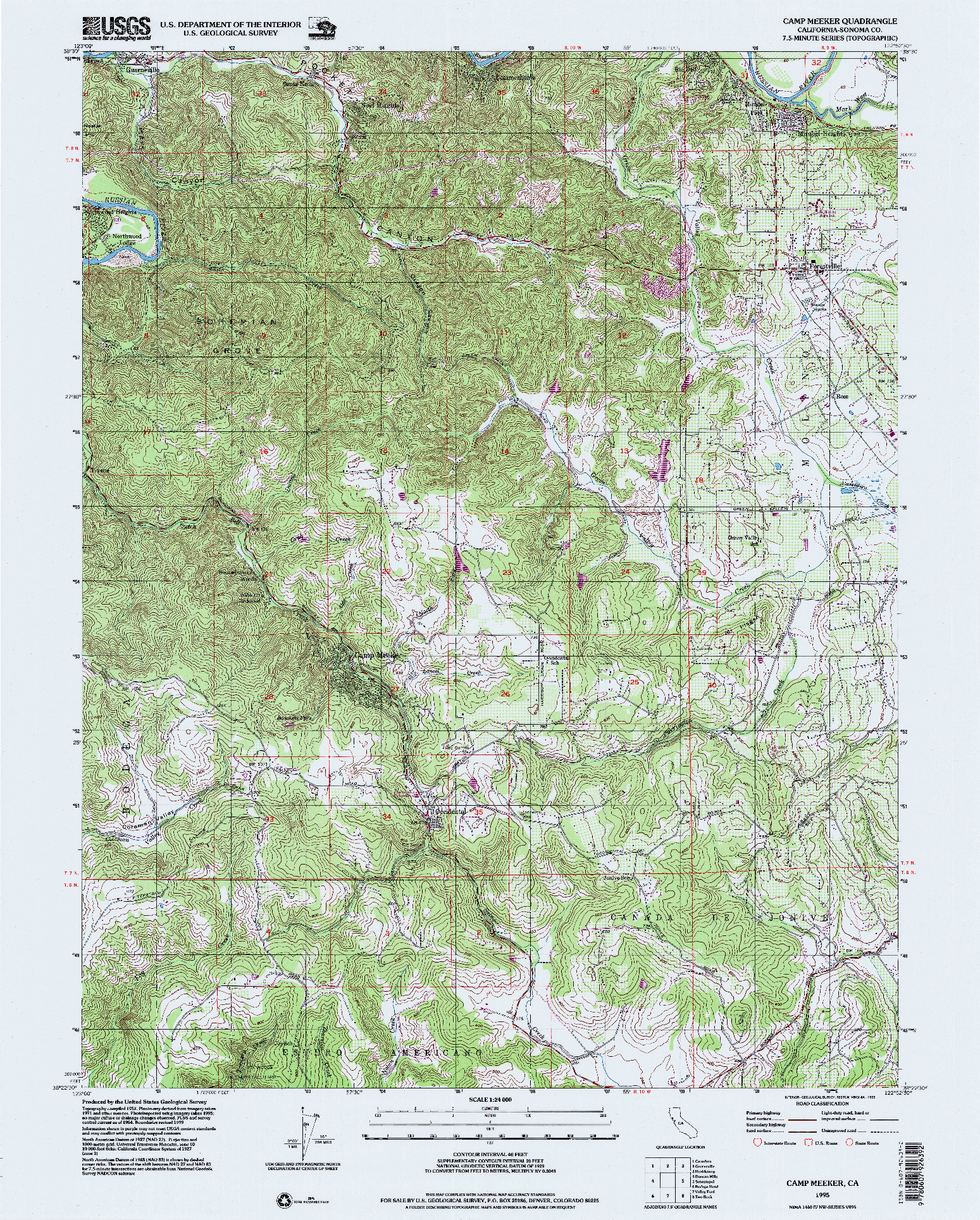 USGS 1:24000-SCALE QUADRANGLE FOR CAMP MEEKER, CA 1995