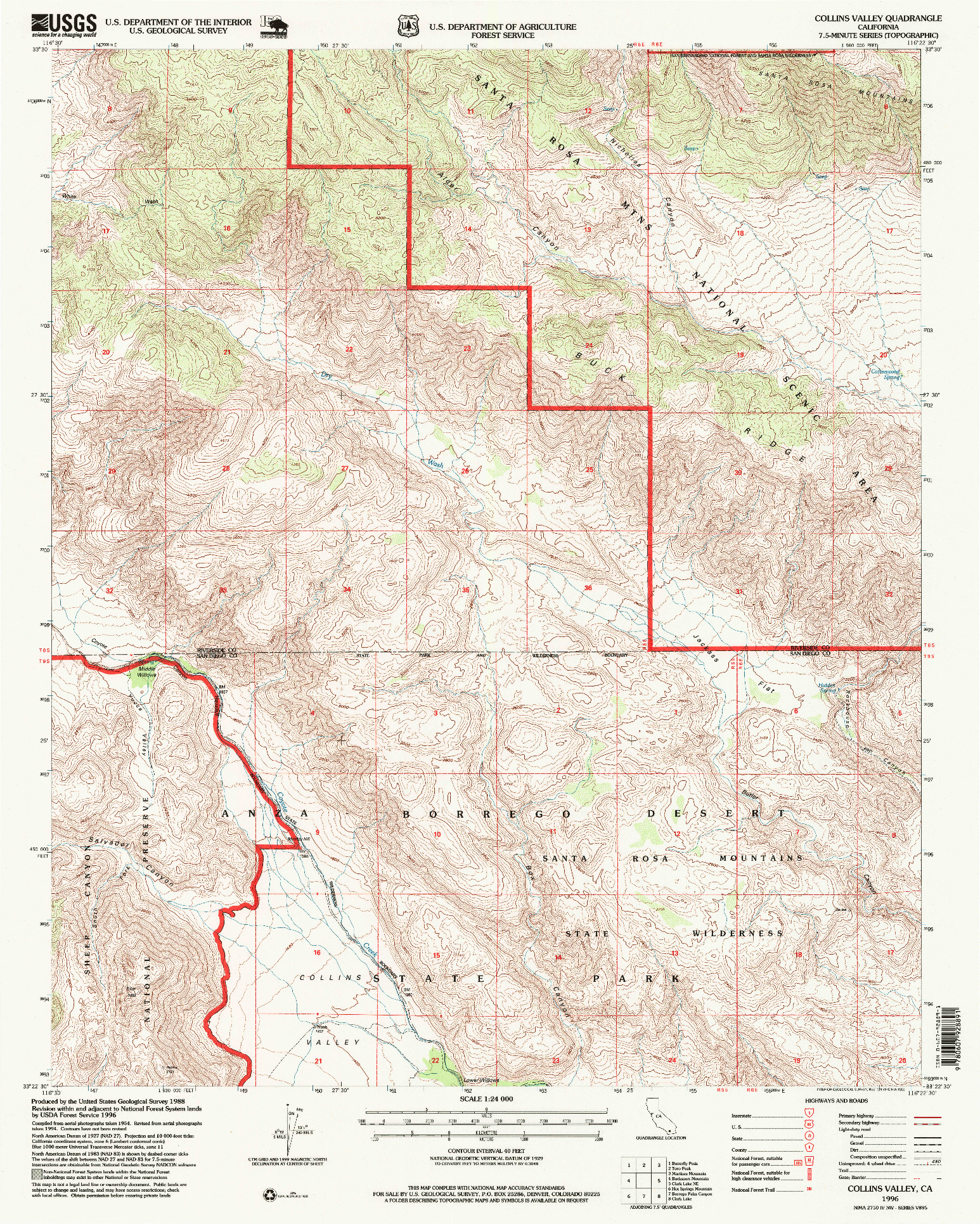USGS 1:24000-SCALE QUADRANGLE FOR COLLINS VALLEY, CA 1996