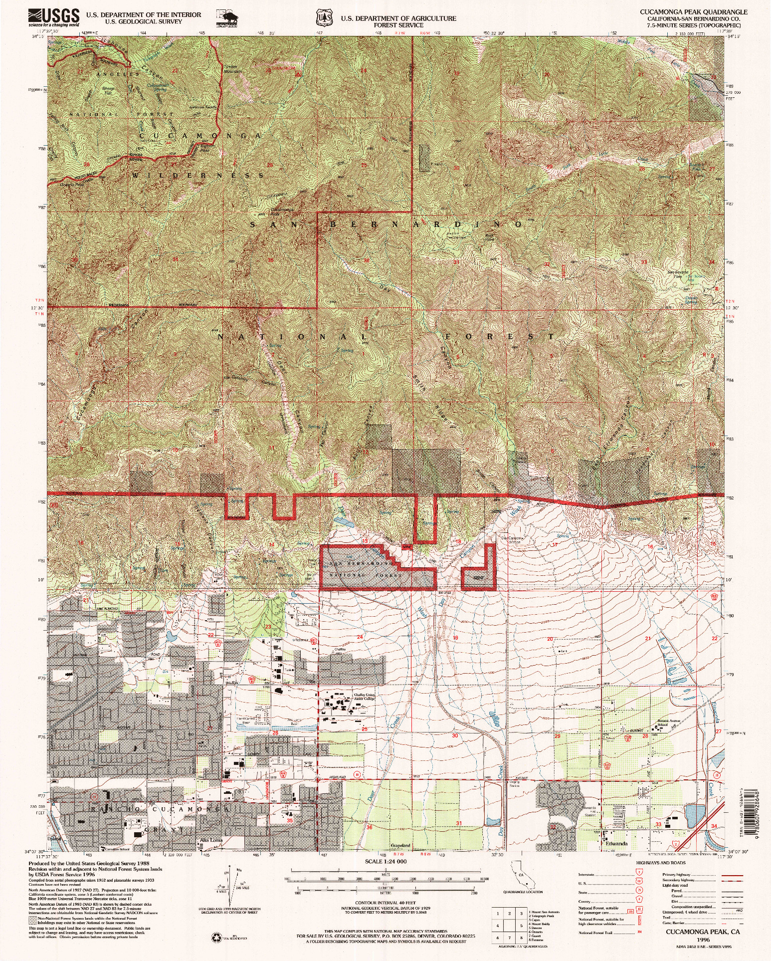 USGS 1:24000-SCALE QUADRANGLE FOR CUCAMONGA PEAK, CA 1996