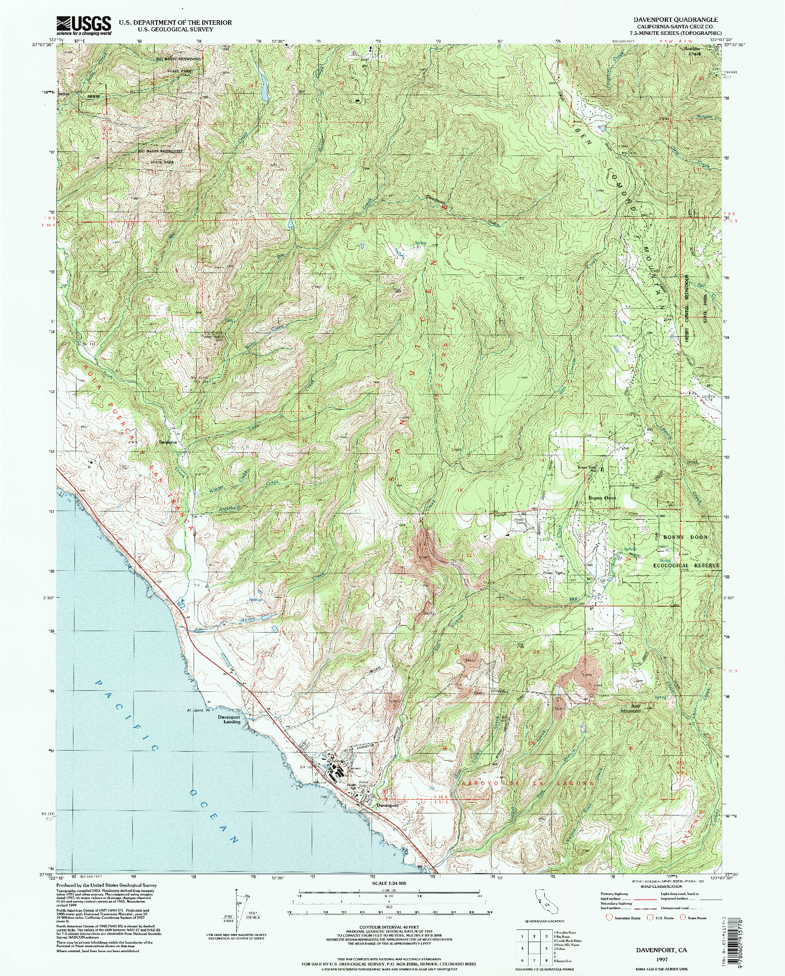 USGS 1:24000-SCALE QUADRANGLE FOR DAVENPORT, CA 1997