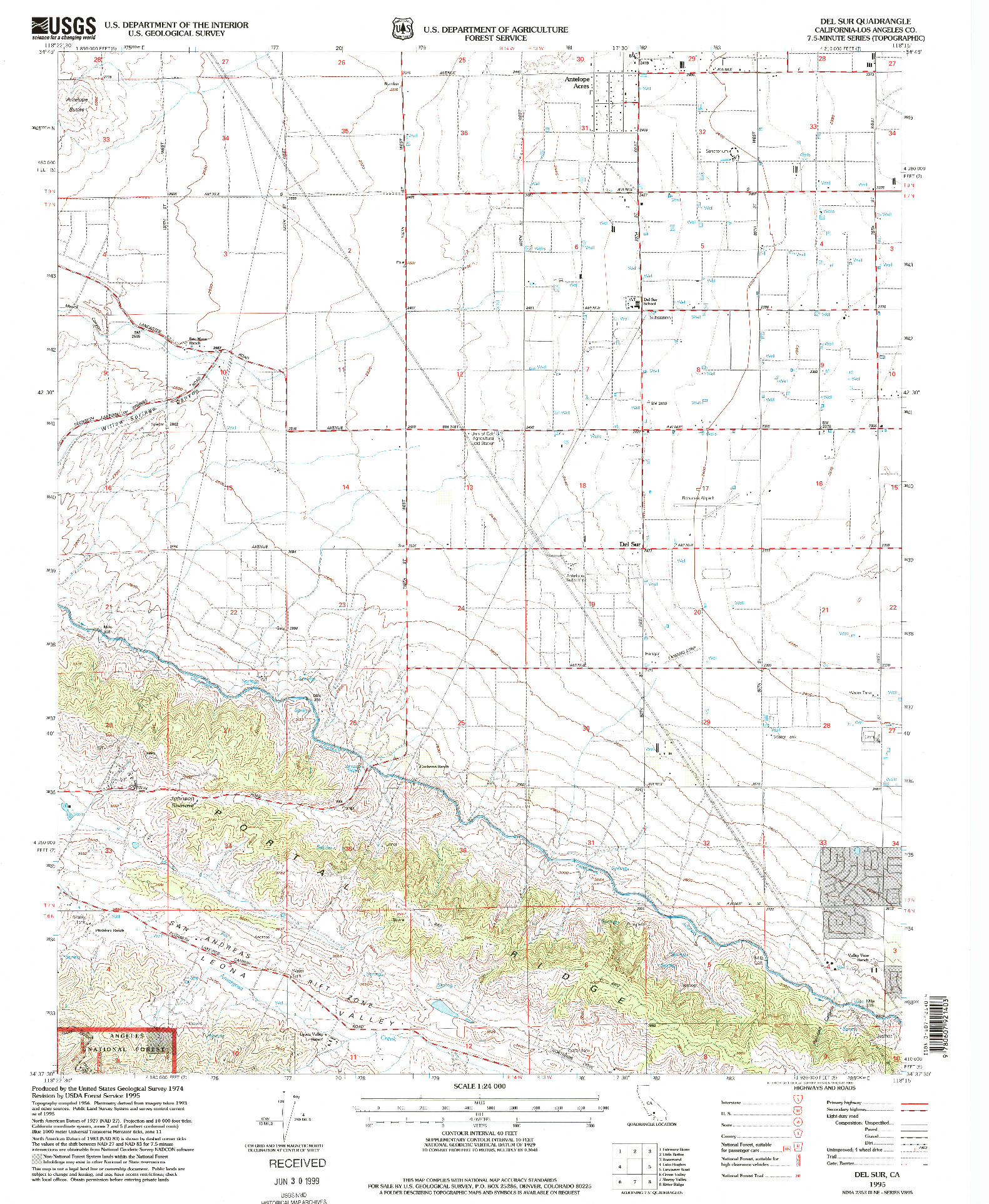 USGS 1:24000-SCALE QUADRANGLE FOR DEL SUR, CA 1995