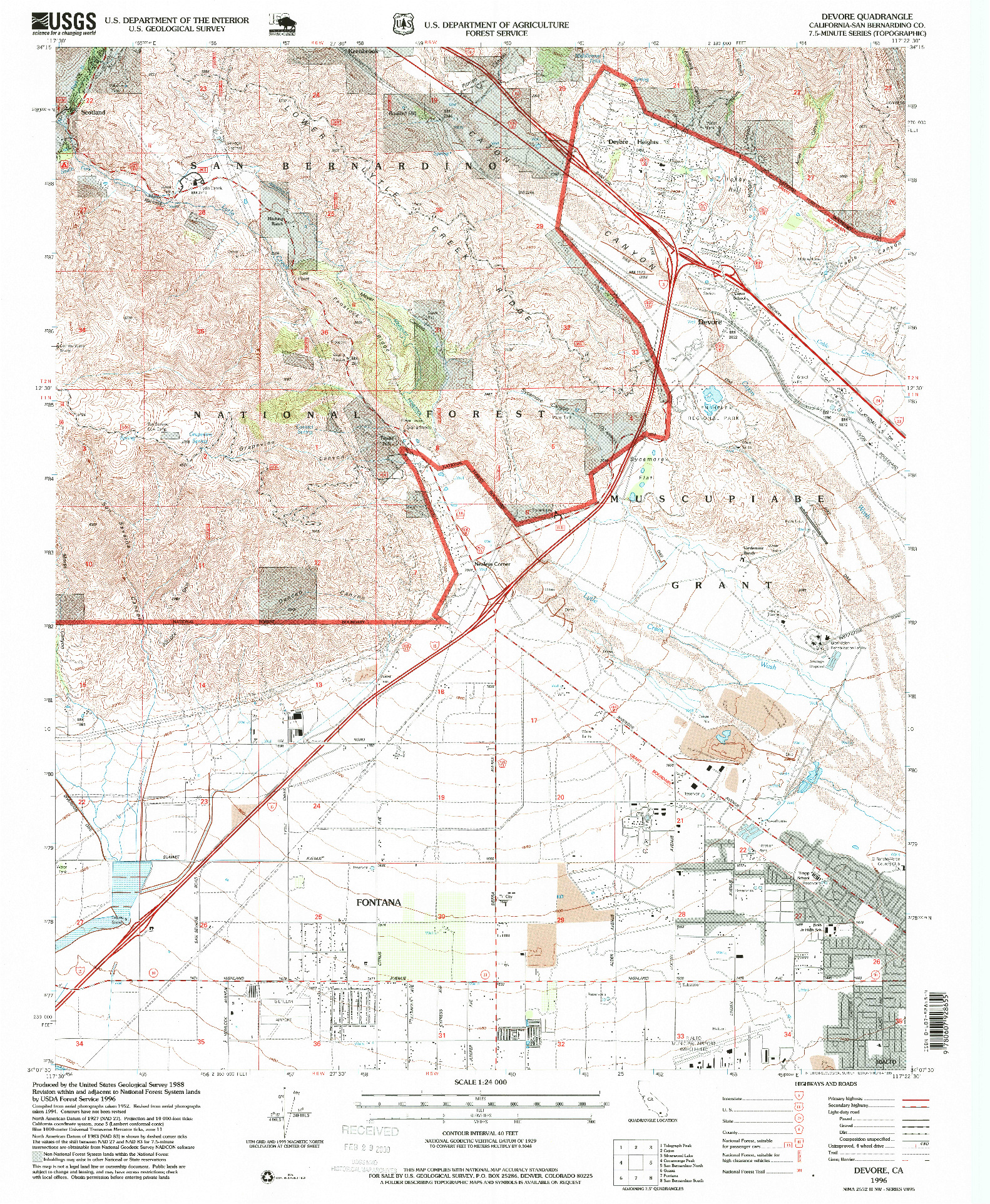 USGS 1:24000-SCALE QUADRANGLE FOR DEVORE, CA 1996