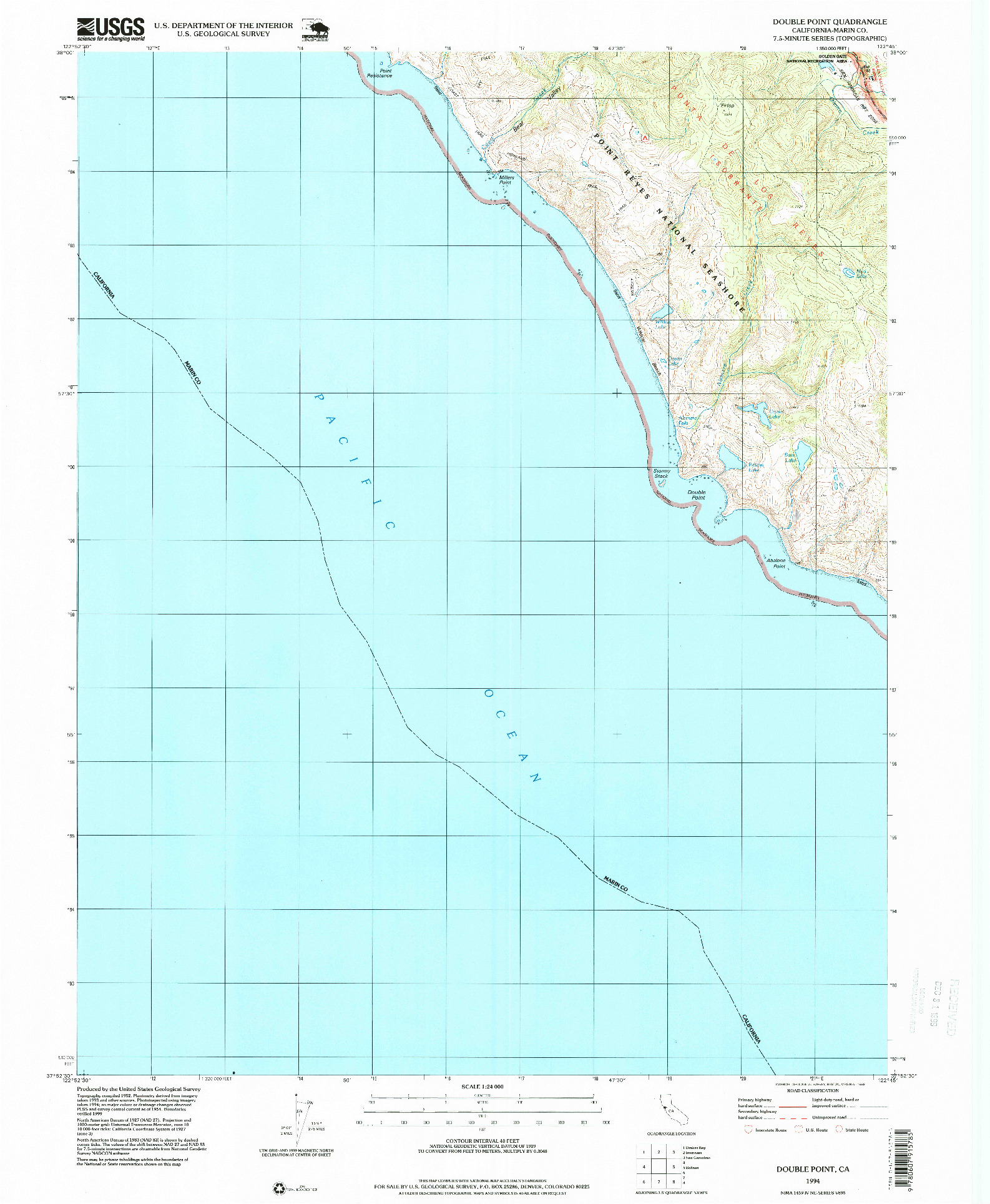 USGS 1:24000-SCALE QUADRANGLE FOR DOUBLE POINT, CA 1994