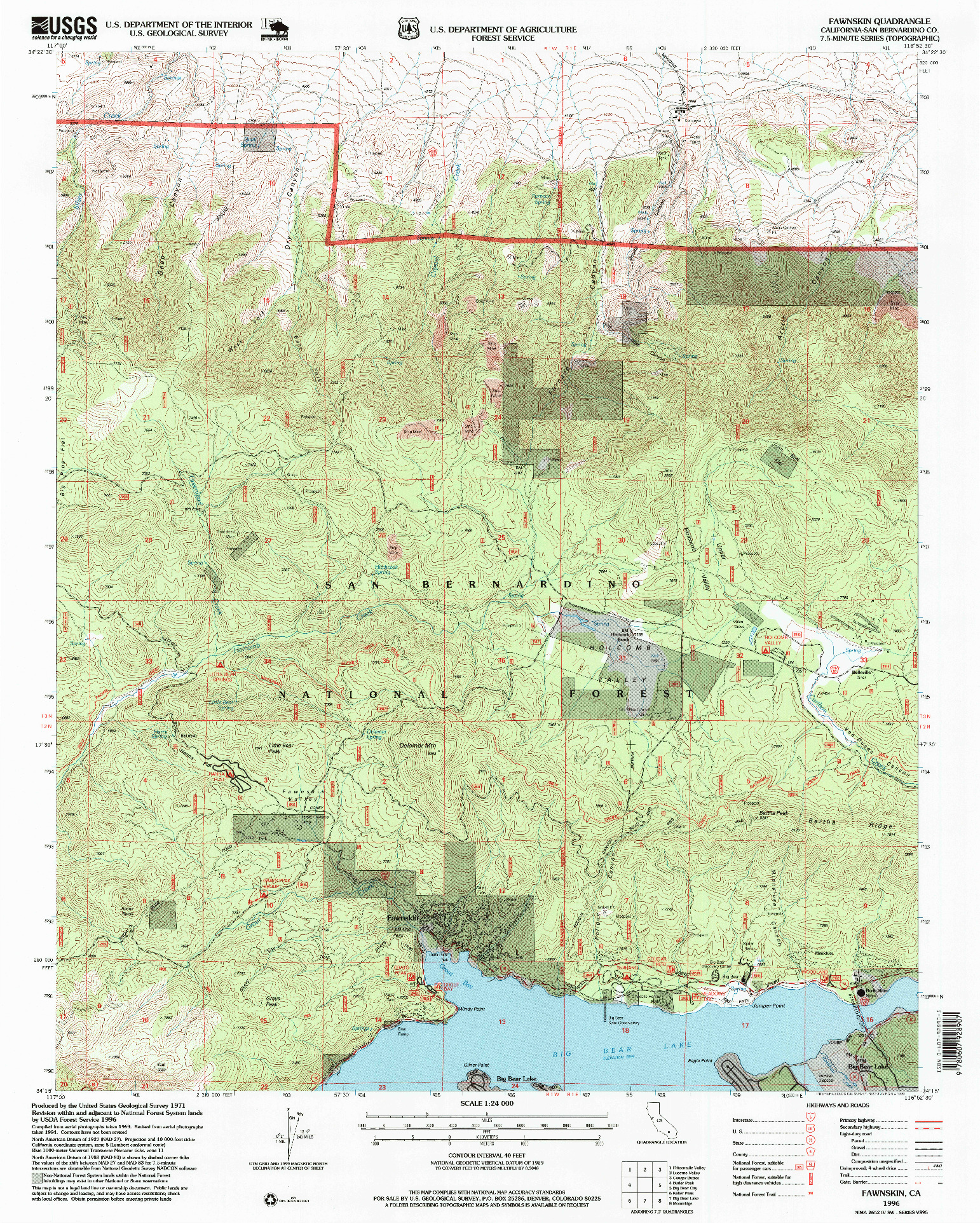 USGS 1:24000-SCALE QUADRANGLE FOR FAWNSKIN, CA 1996
