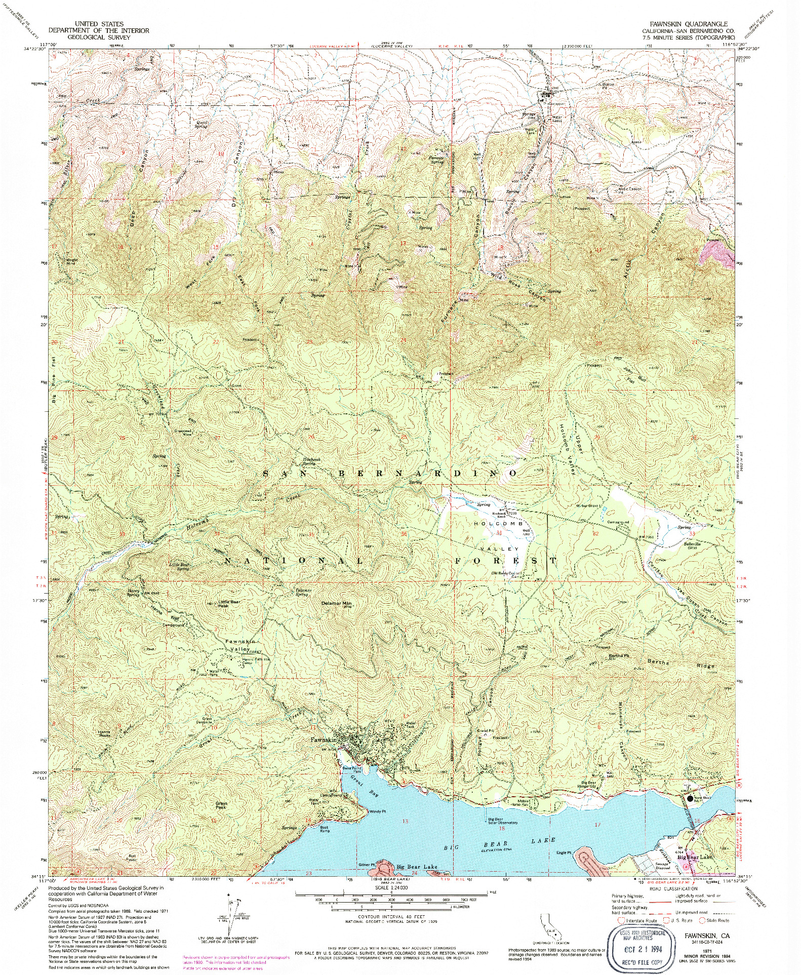 USGS 1:24000-SCALE QUADRANGLE FOR FAWNSKIN, CA 1971