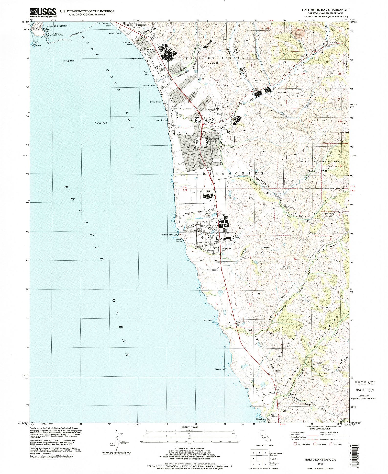 USGS 1:24000-SCALE QUADRANGLE FOR HALF MOON BAY, CA 1997