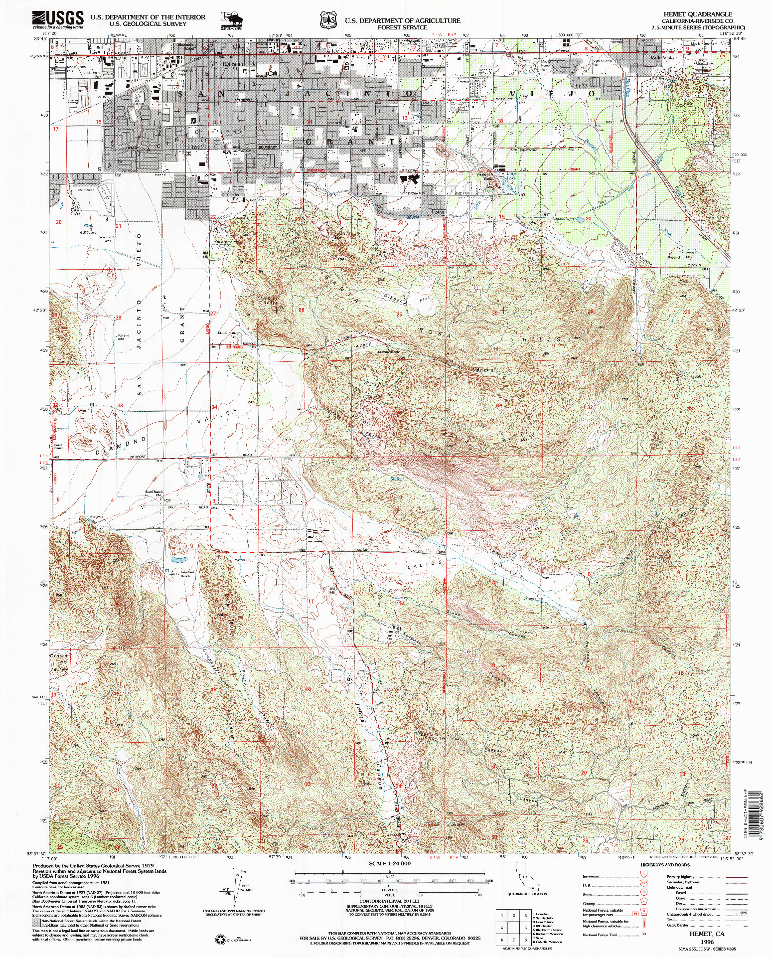 USGS 1:24000-SCALE QUADRANGLE FOR HEMET, CA 1996