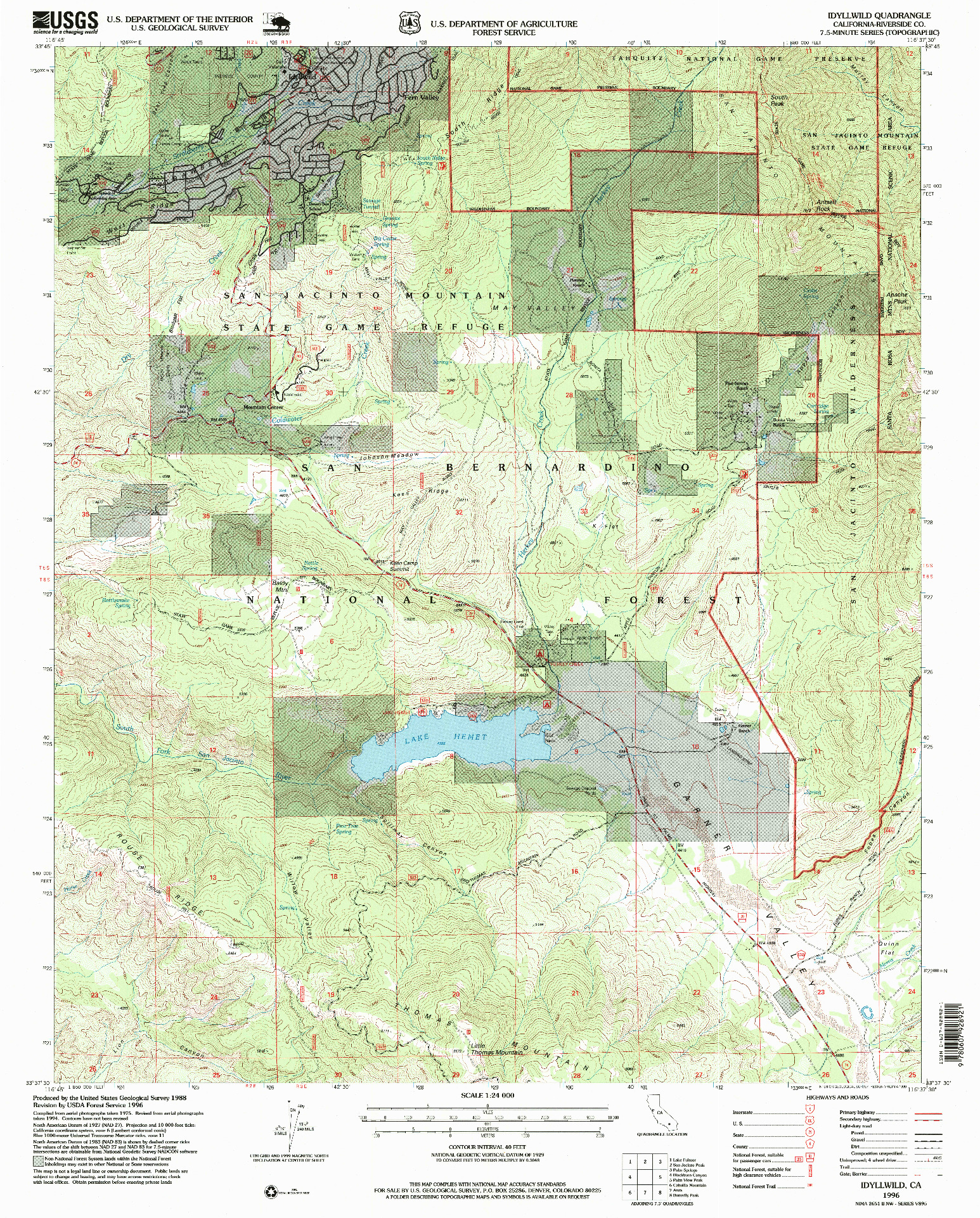 USGS 1:24000-SCALE QUADRANGLE FOR IDYLLWILD, CA 1996