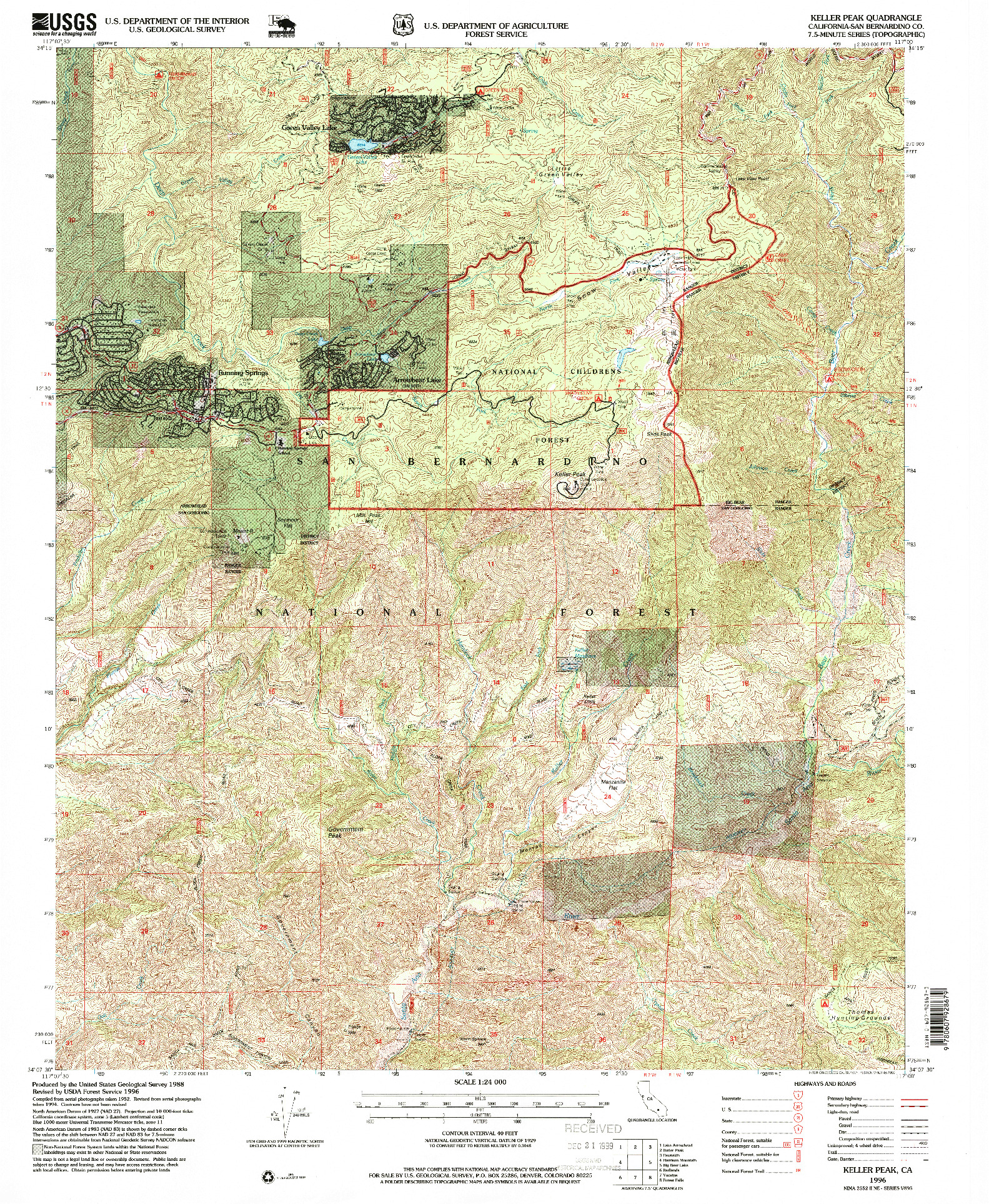 USGS 1:24000-SCALE QUADRANGLE FOR KELLER PEAK, CA 1996