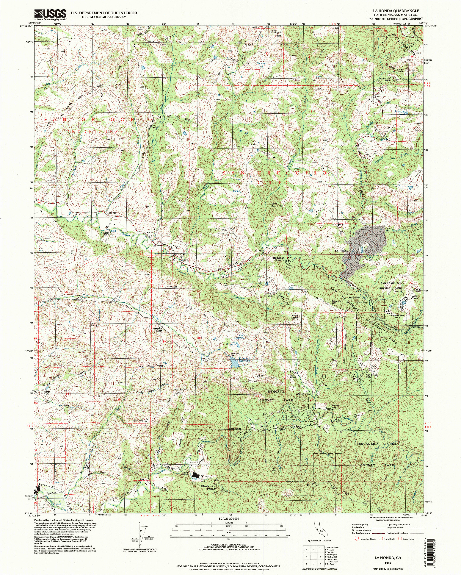 USGS 1:24000-SCALE QUADRANGLE FOR LA HONDA, CA 1997