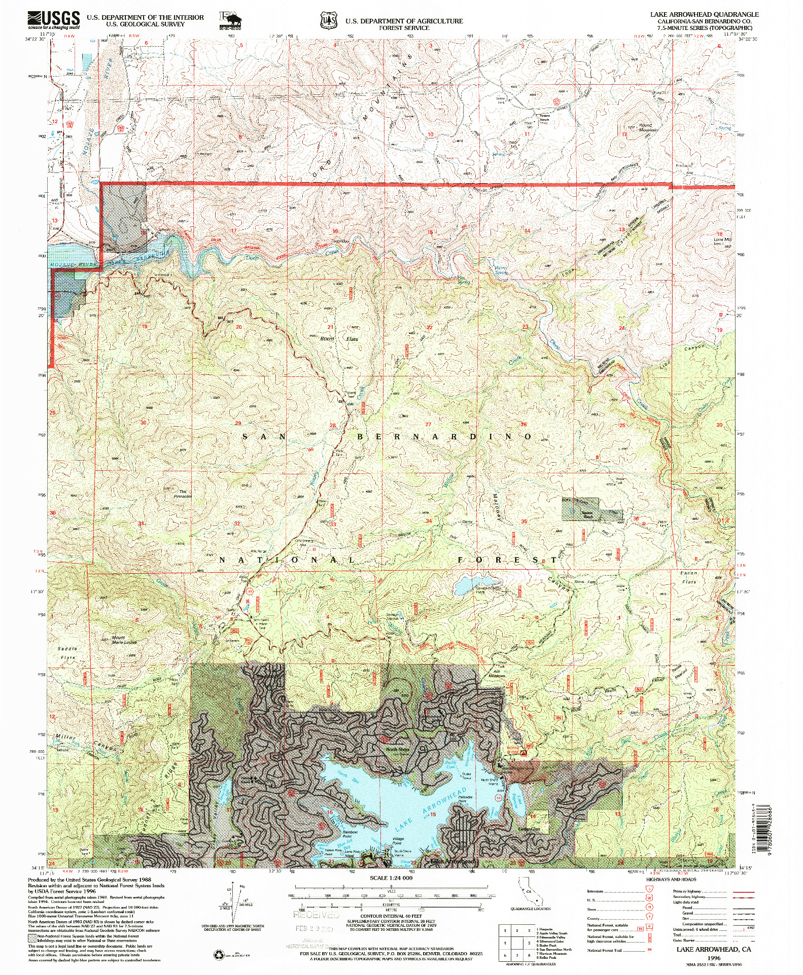 USGS 1:24000-SCALE QUADRANGLE FOR LAKE ARROWHEAD, CA 1996