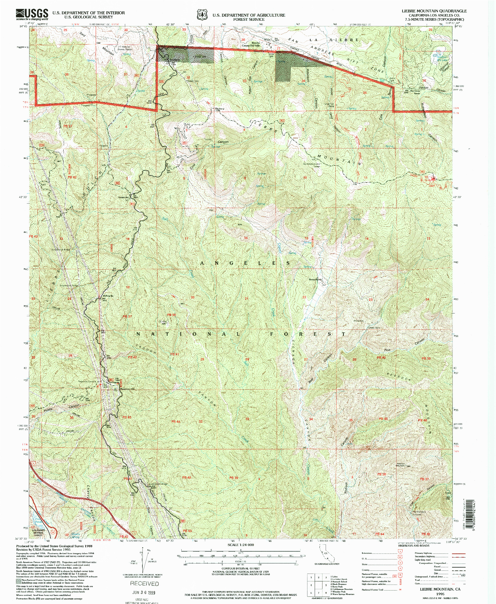 USGS 1:24000-SCALE QUADRANGLE FOR LIEBRE MOUNTAIN, CA 1995