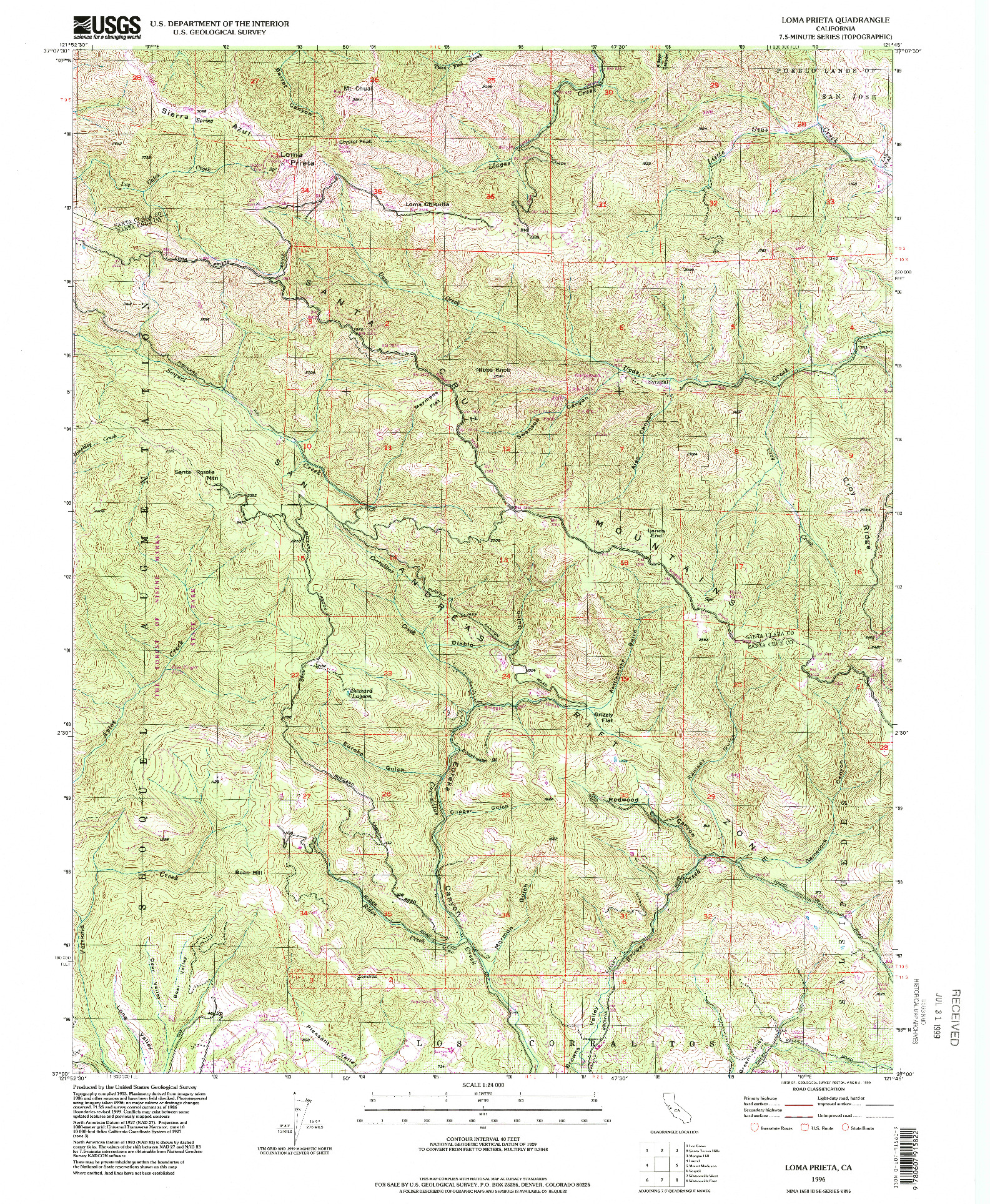 USGS 1:24000-SCALE QUADRANGLE FOR LOMA PRIETA, CA 1996