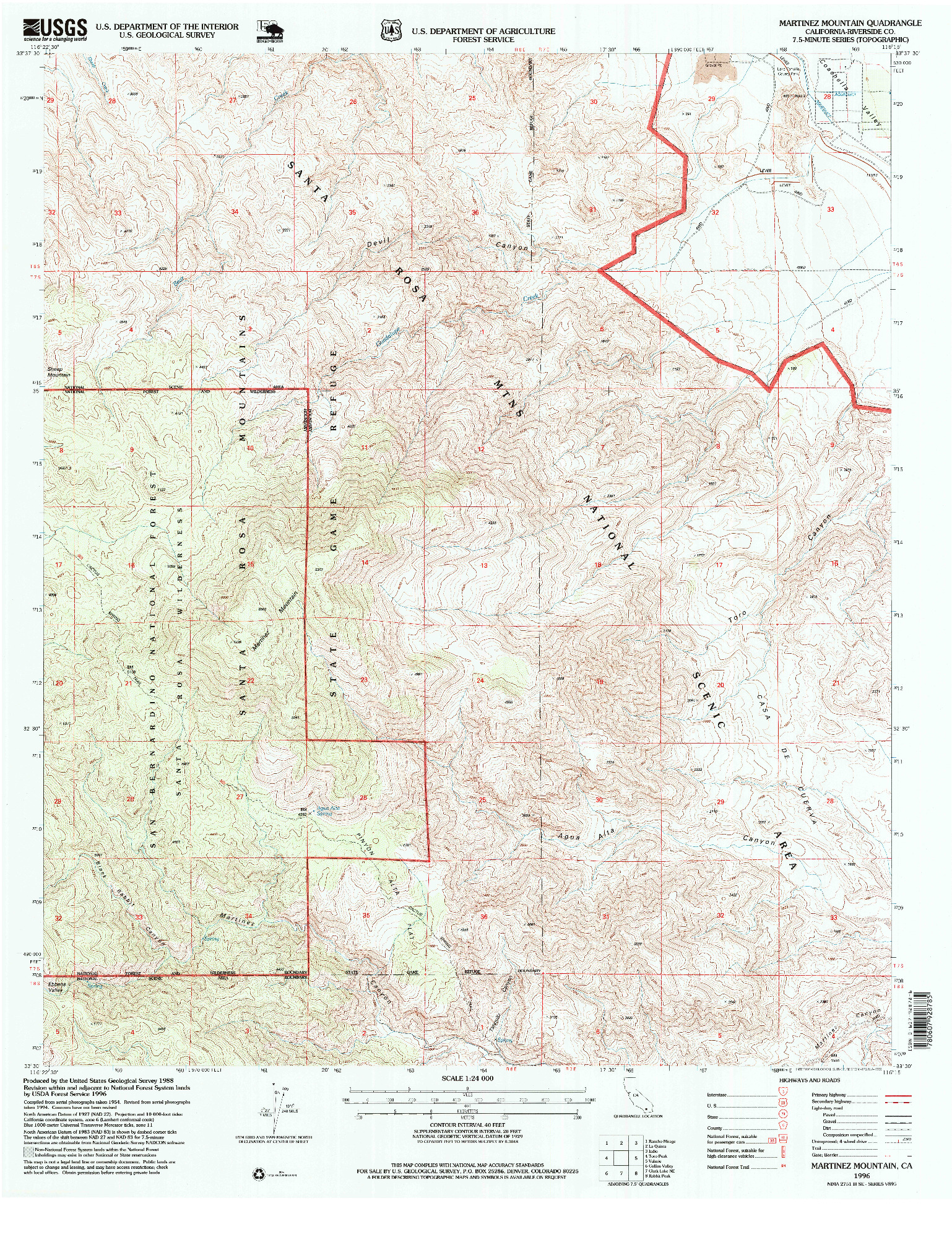 USGS 1:24000-SCALE QUADRANGLE FOR MARTINEZ MOUNTAIN, CA 1996
