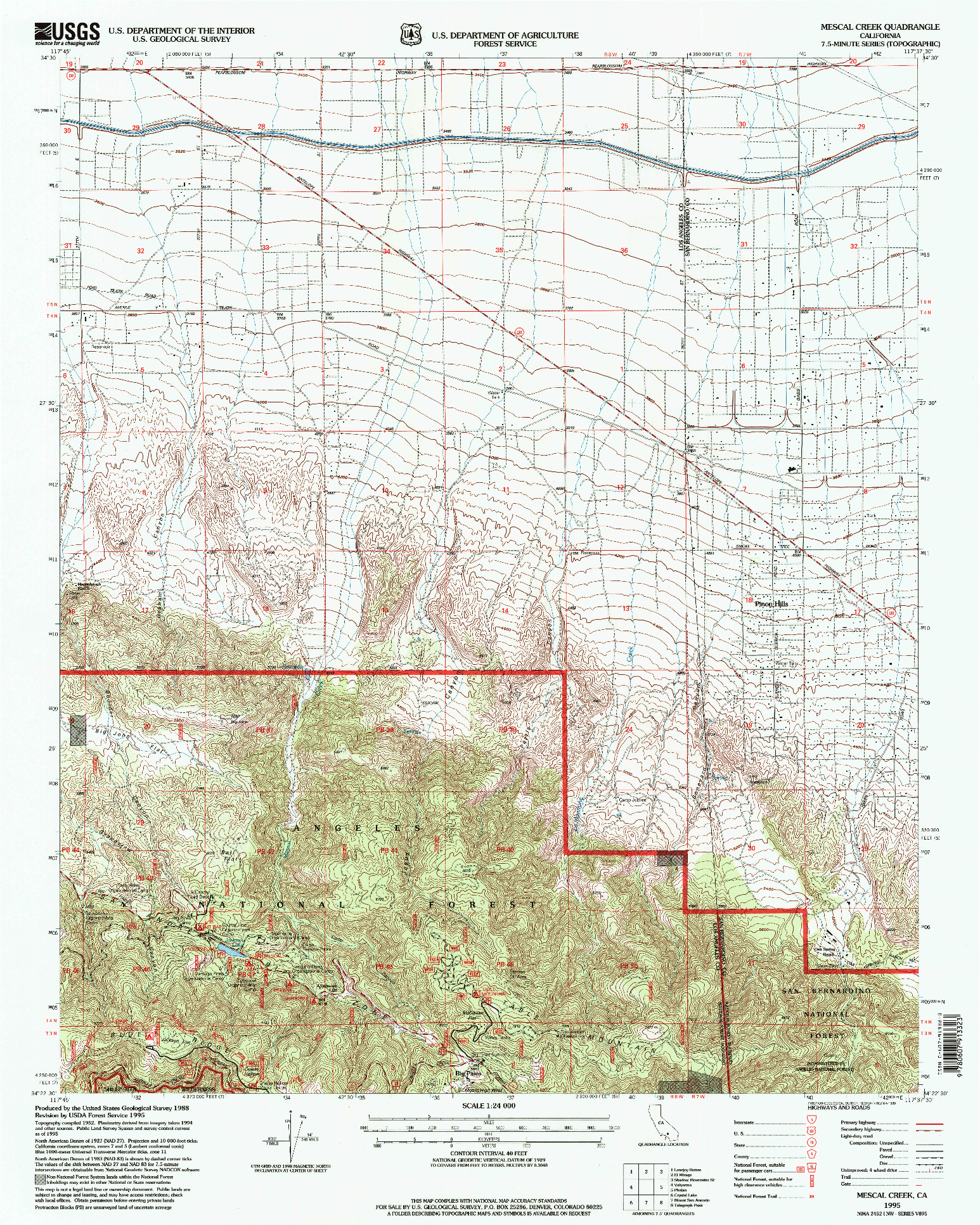 USGS 1:24000-SCALE QUADRANGLE FOR MESCAL CREEK, CA 1995