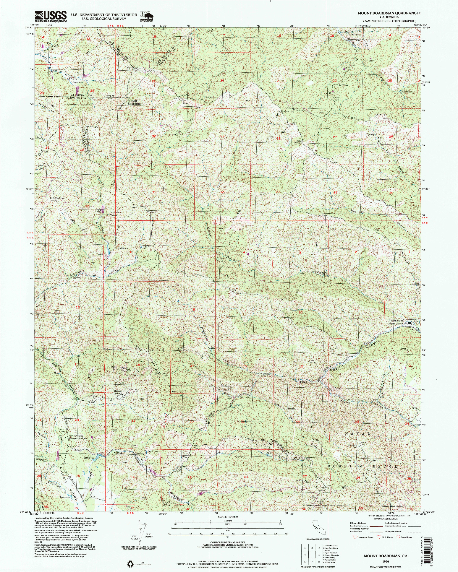 USGS 1:24000-SCALE QUADRANGLE FOR MOUNT BOARDMAN, CA 1996