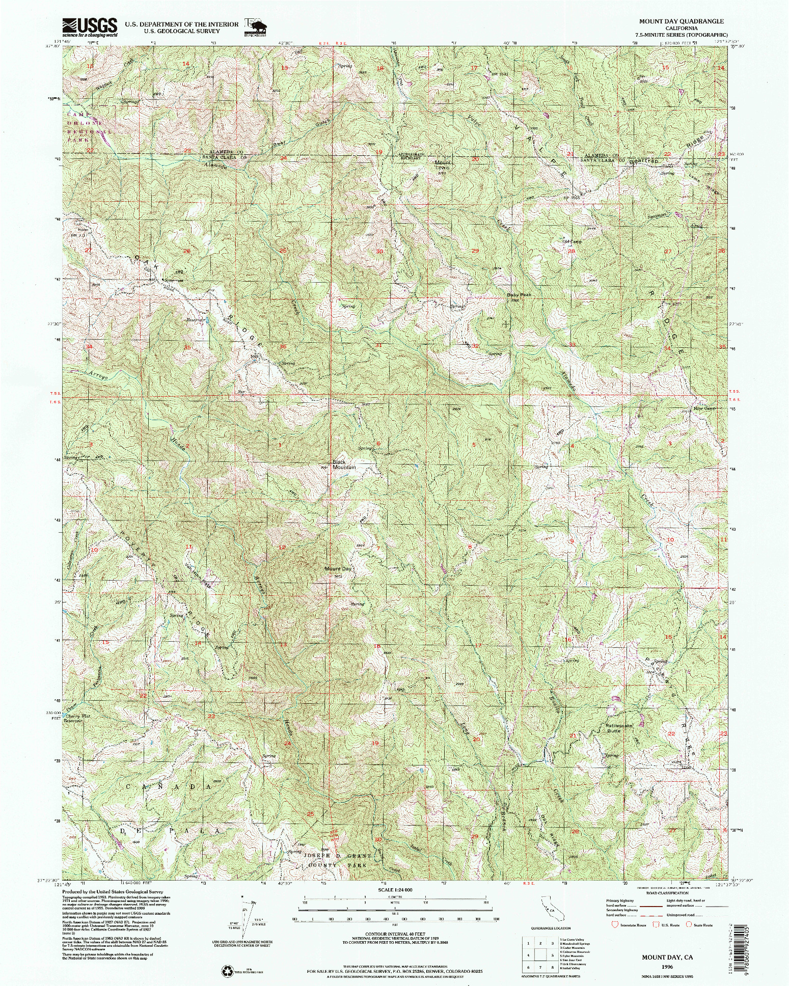 USGS 1:24000-SCALE QUADRANGLE FOR MOUNT DAY, CA 1996