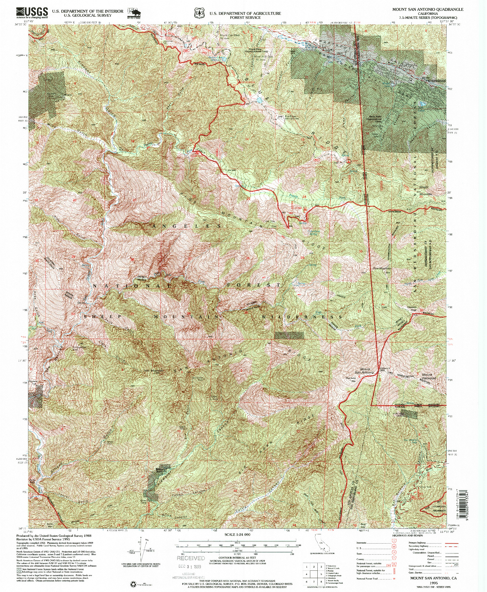 USGS 1:24000-SCALE QUADRANGLE FOR MOUNT SAN ANTONIO, CA 1995