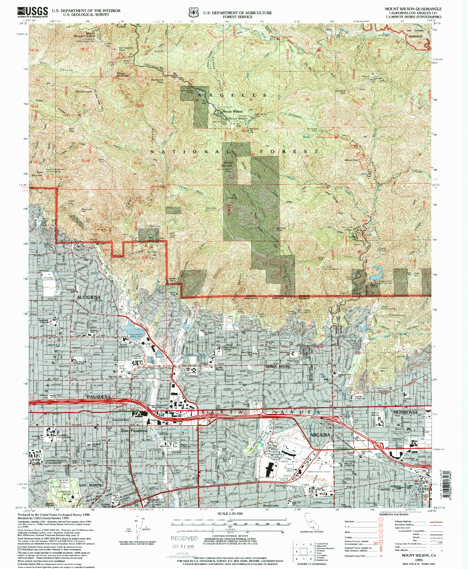 USGS 1:24000-SCALE QUADRANGLE FOR MOUNT WILSON, CA 1995