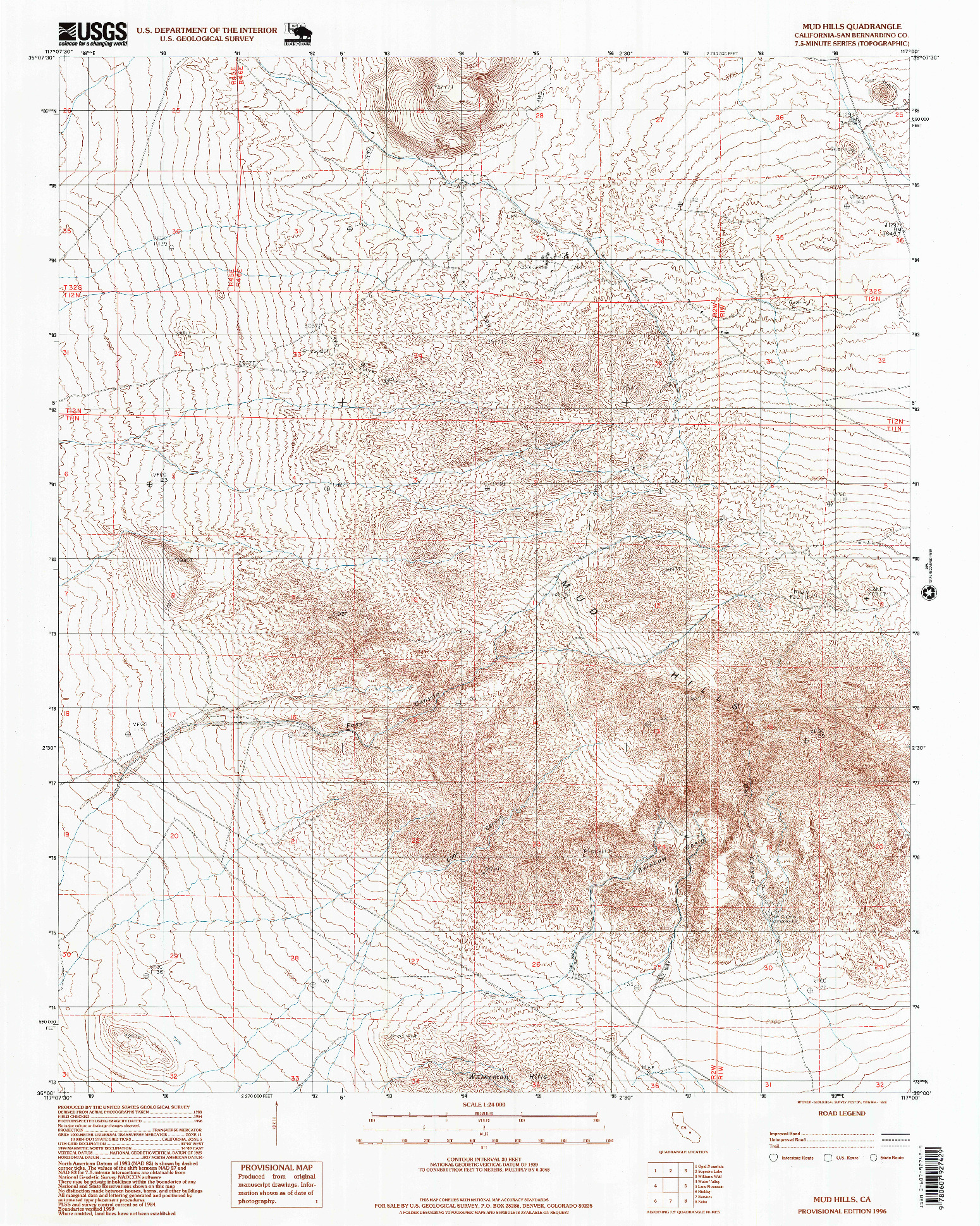 USGS 1:24000-SCALE QUADRANGLE FOR MUD HILLS, CA 1996