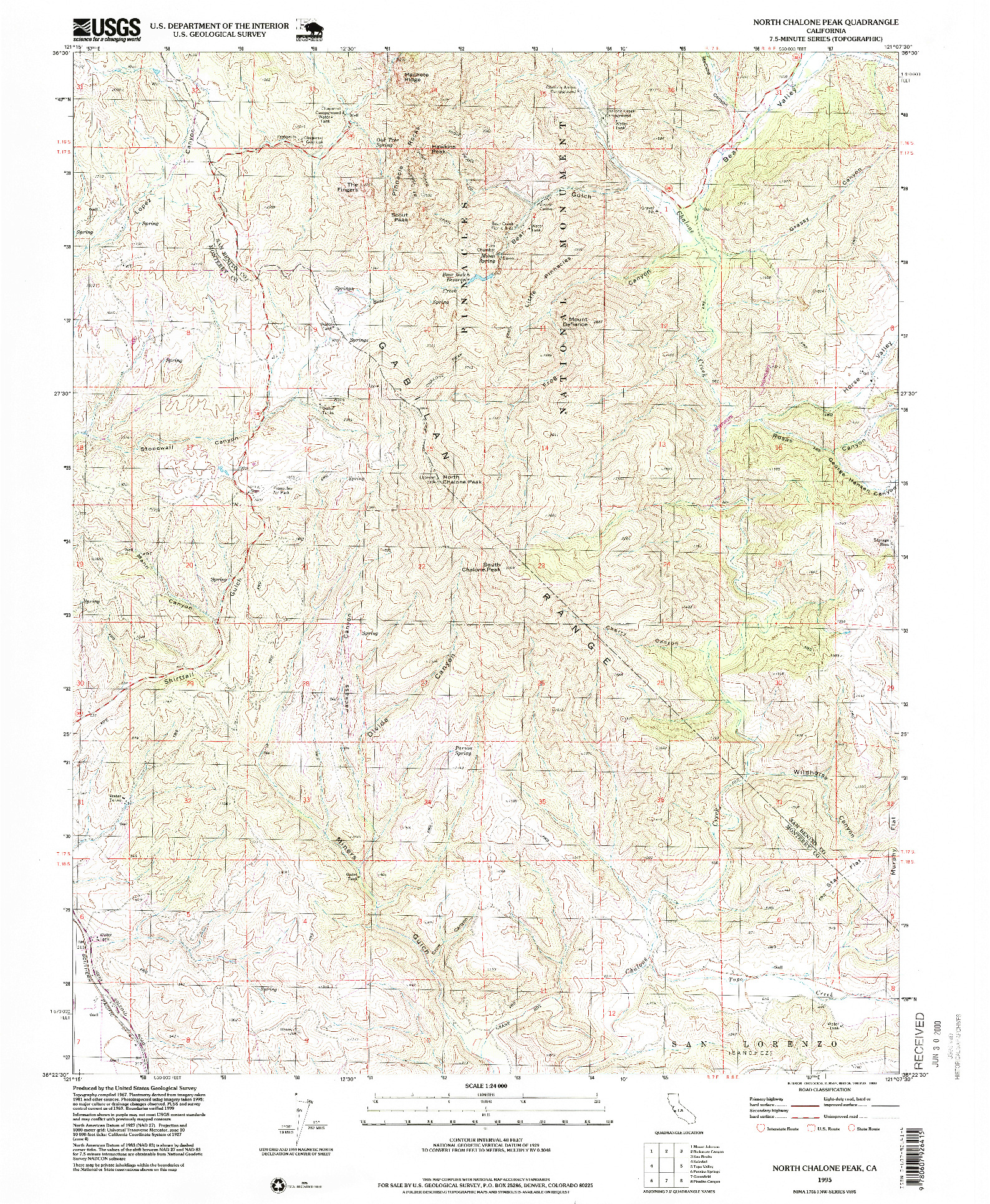 USGS 1:24000-SCALE QUADRANGLE FOR NORTH CHALONE PEAK, CA 1995