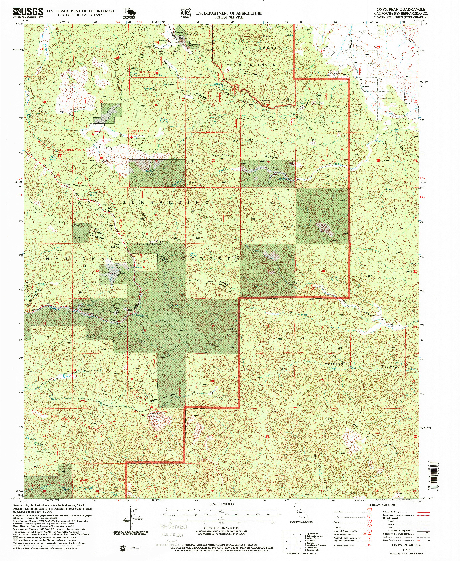 USGS 1:24000-SCALE QUADRANGLE FOR ONYX PEAK, CA 1996