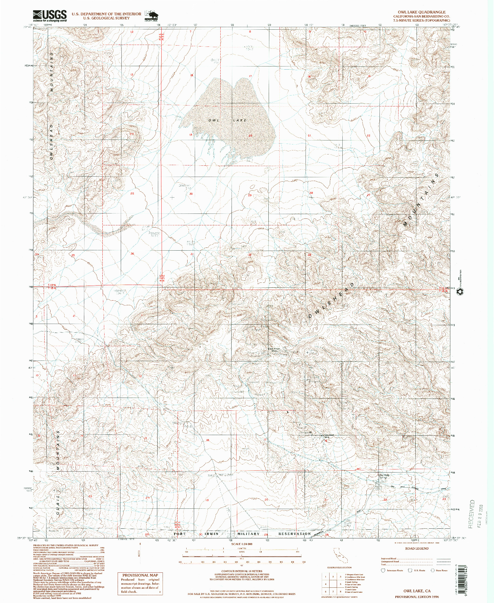 USGS 1:24000-SCALE QUADRANGLE FOR OWL LAKE, CA 1996